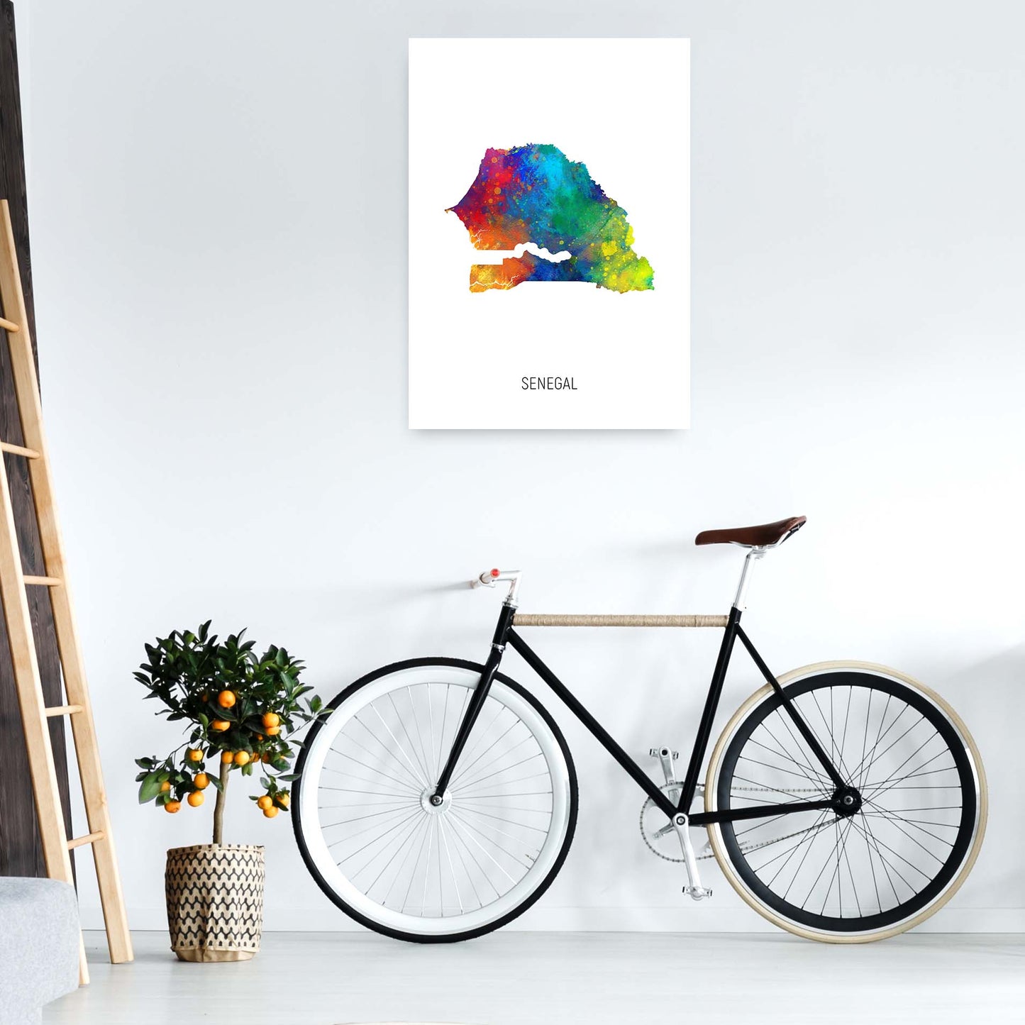 Senegal Watercolour Map Art Print by Michael Tompsett A1 Black Frame