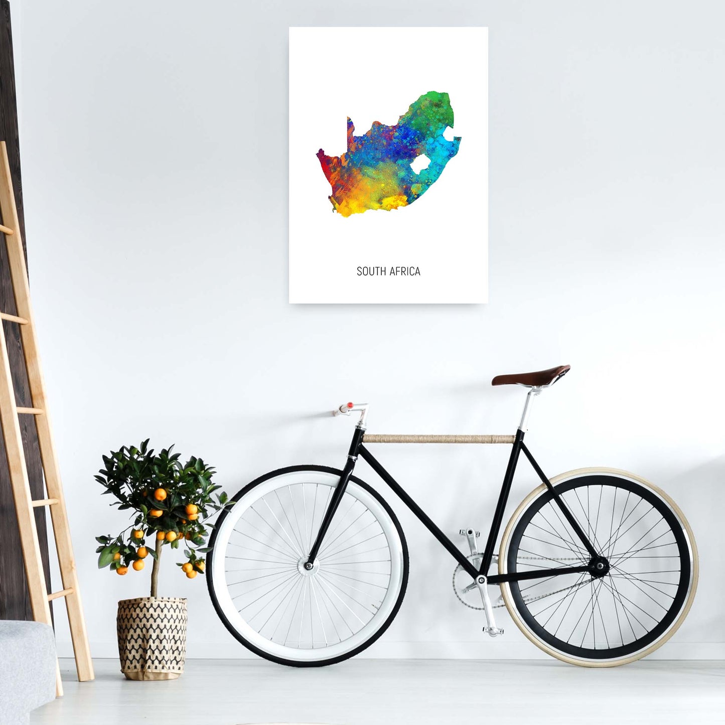 South Africa Watercolour Map Art Print by Michael Tompsett A1 Black Frame