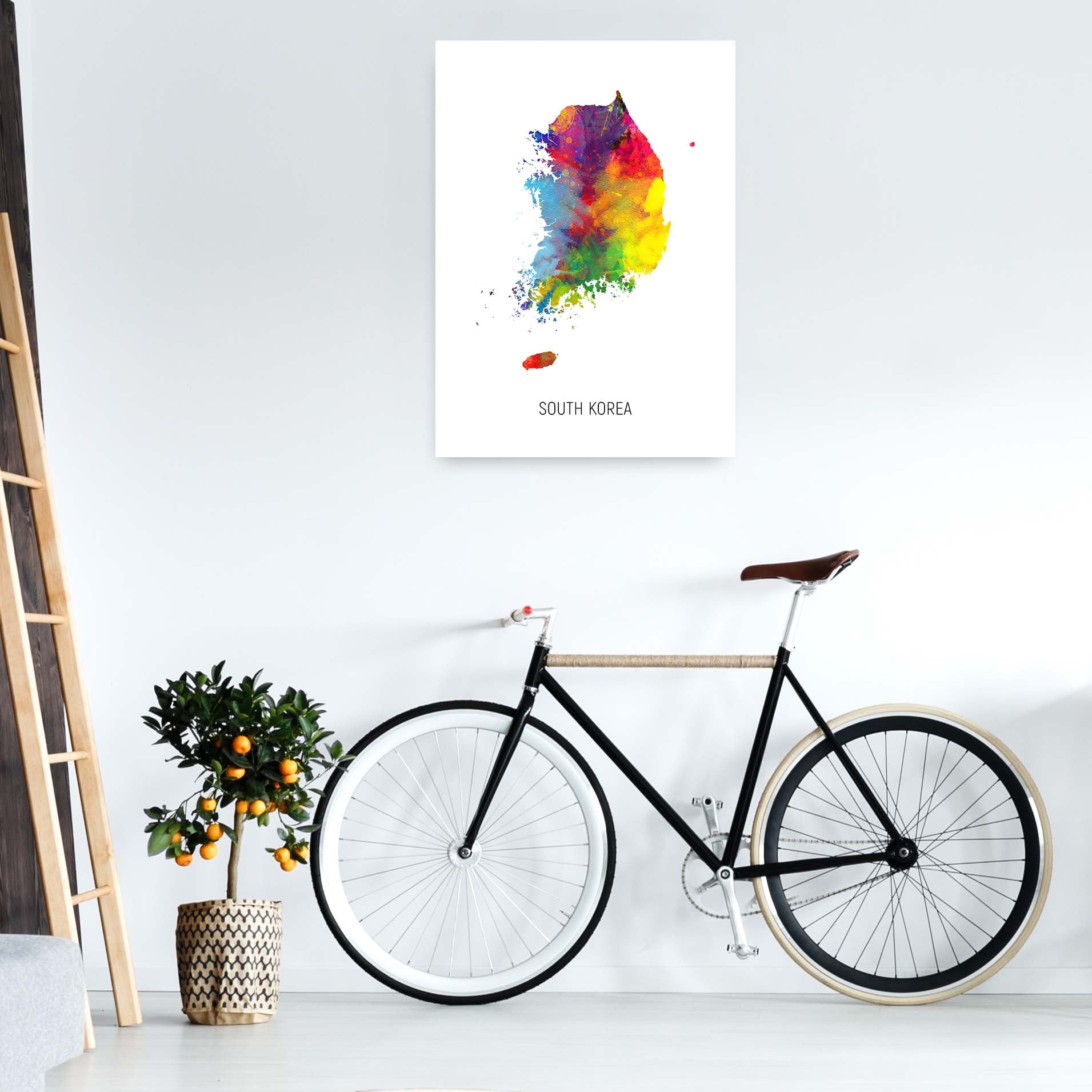 South Korea Watercolour Map Art Print by Michael Tompsett A1 Black Frame