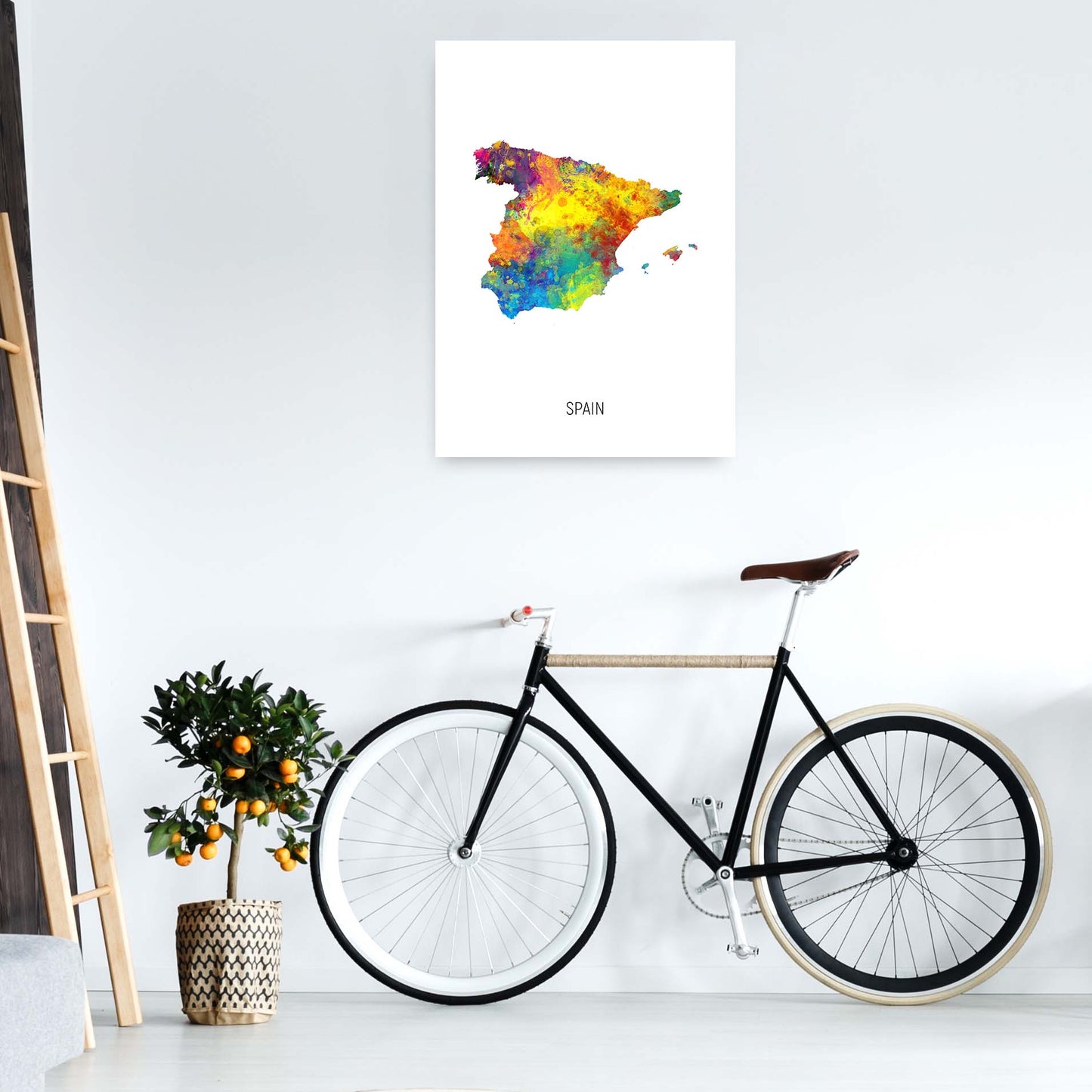 Spain Watercolour Map Art Print by Michael Tompsett A1 Black Frame