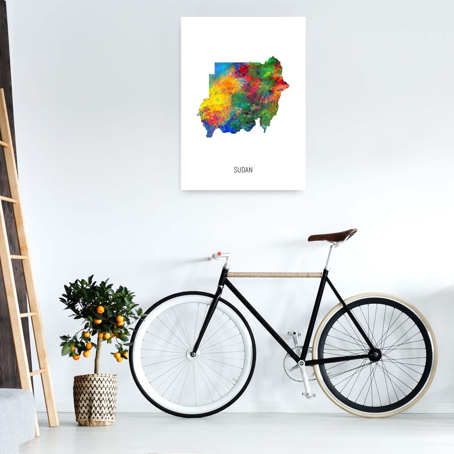 Sudan Watercolour Map Art Print by Michael Tompsett A1 Black Frame