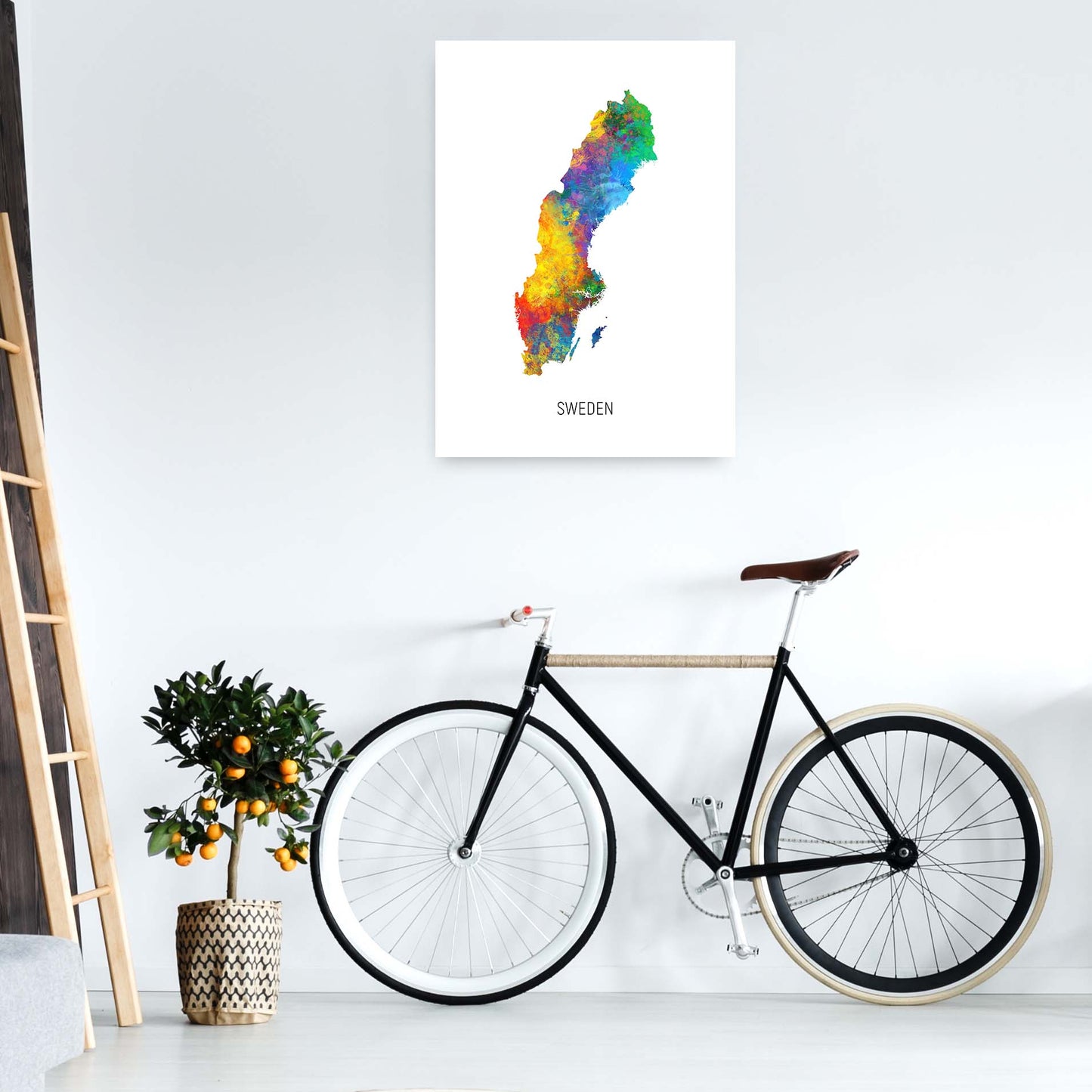 Sweden Watercolour Map Art Print by Michael Tompsett A1 Black Frame