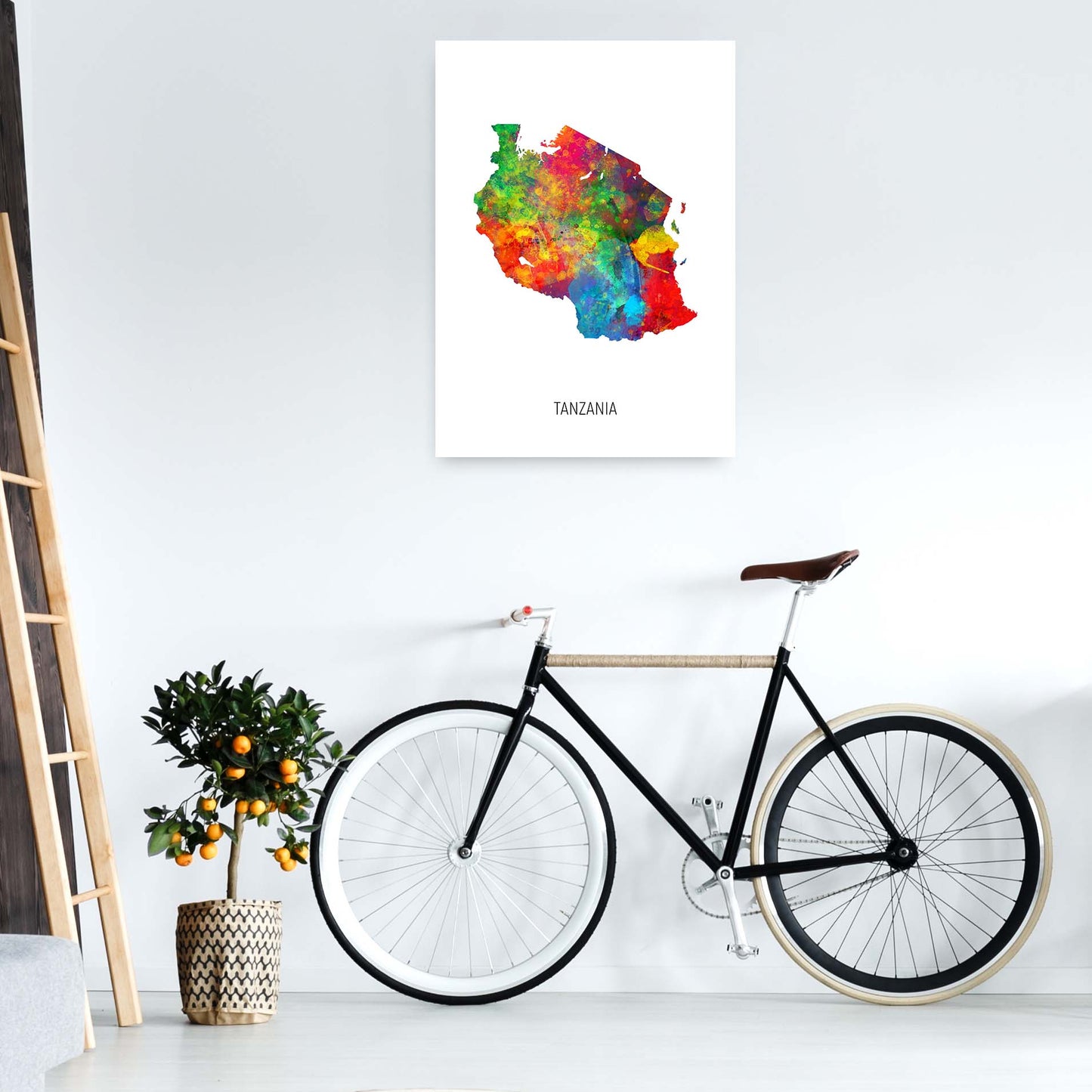 Tanzania Watercolour Map Art Print by Michael Tompsett A1 Black Frame
