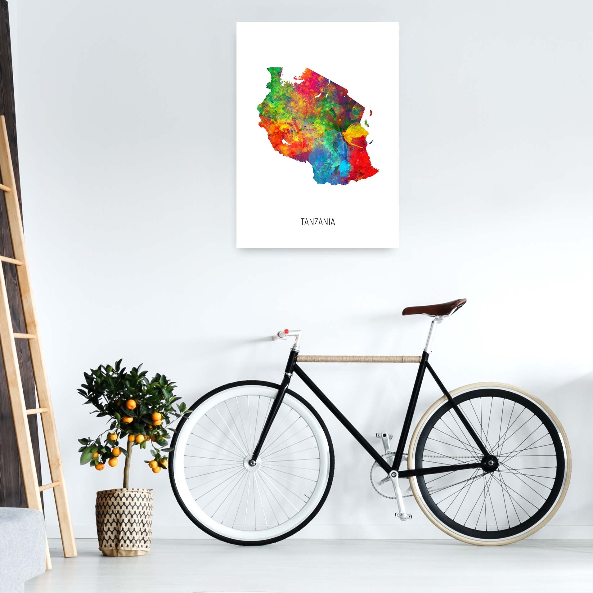 Tanzania Watercolour Map Art Print by Michael Tompsett A1 Black Frame