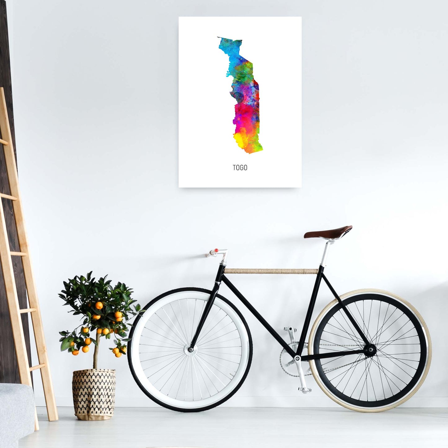 Togo Watercolour Map Art Print by Michael Tompsett A1 Black Frame