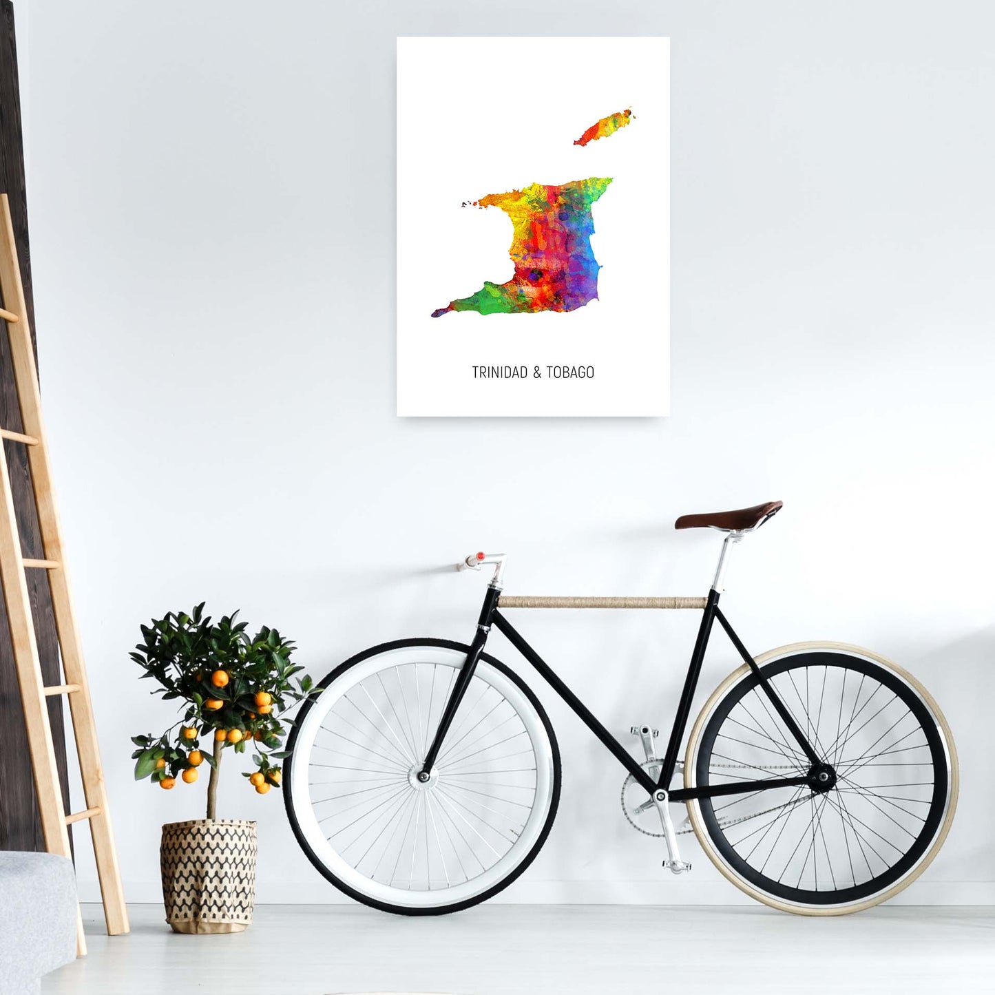 Trinidad And Tobago Watercolour Map Print by Michael Tompsett A1 Black Frame