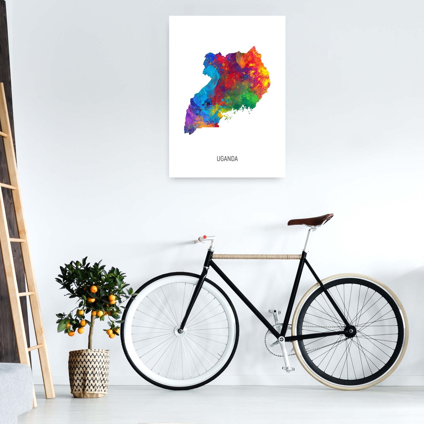 Uganda Watercolour Map Art Print by Michael Tompsett A1 Black Frame