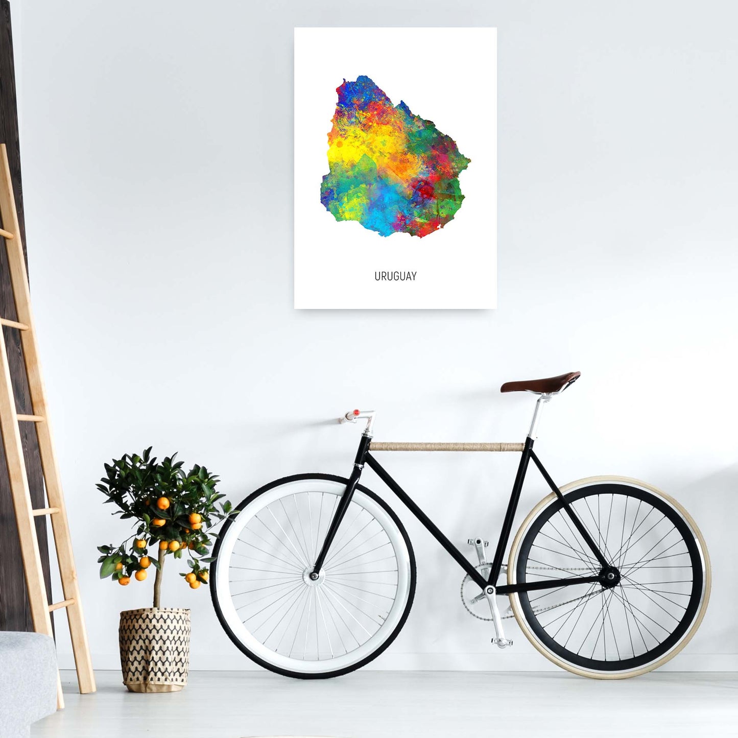 Uruguay Watercolour Map Art Print by Michael Tompsett A1 Black Frame