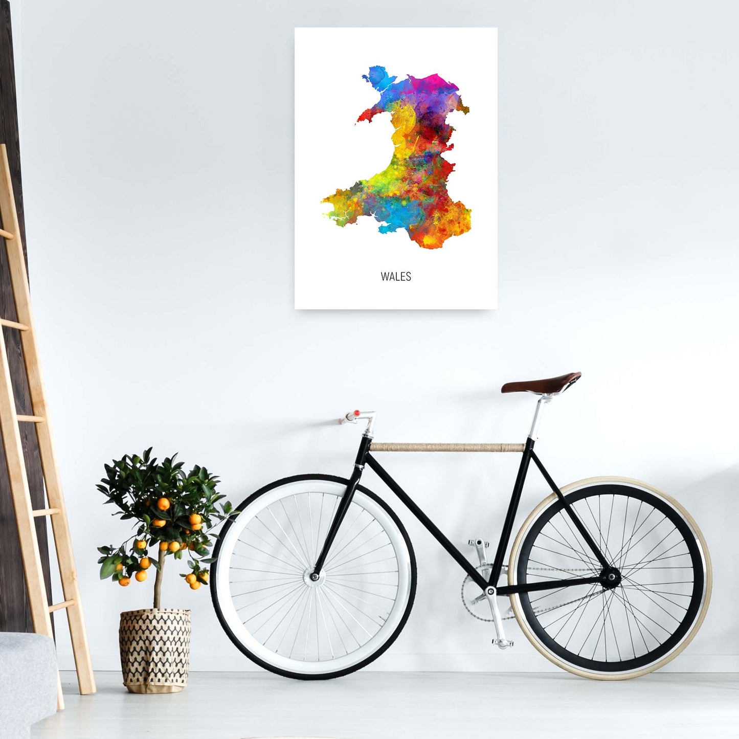 Wales Watercolour Map Art Print by Michael Tompsett A1 Black Frame