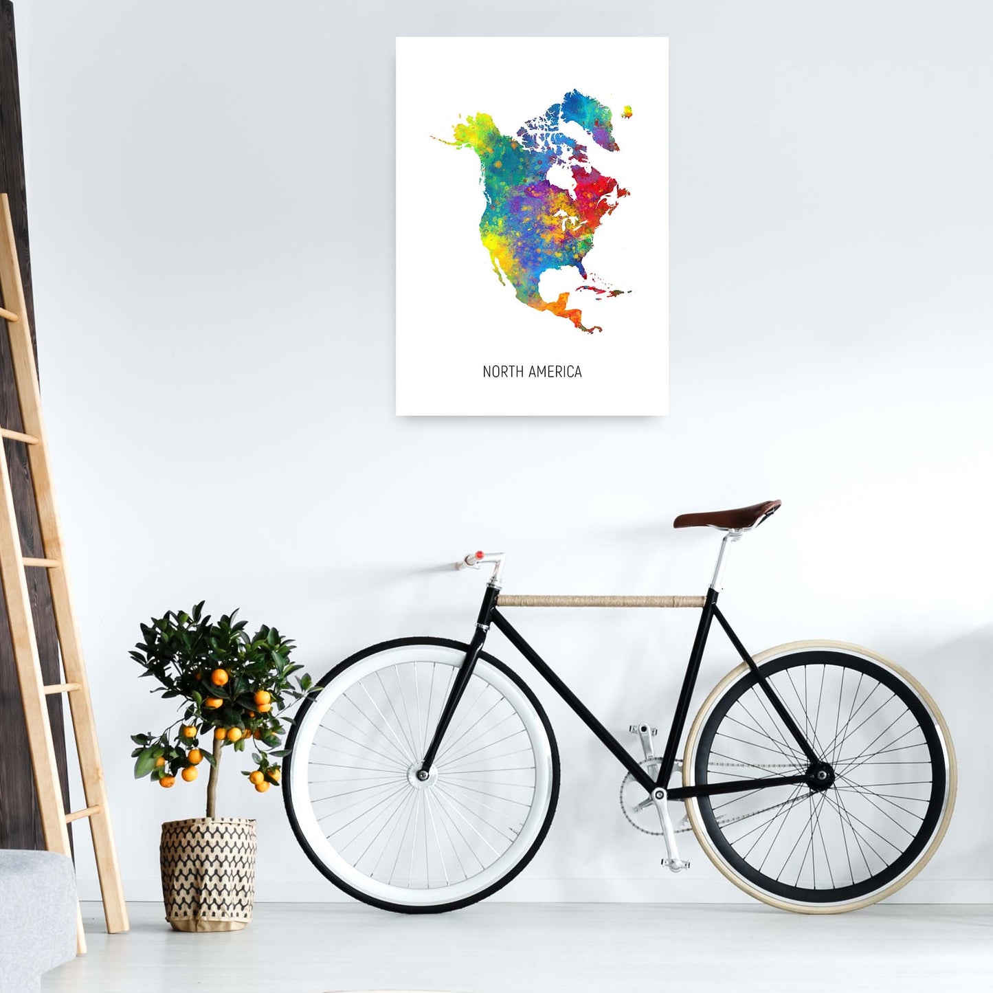 North America Watercolour Map Art Print by Michael Tompsett A1 Black Frame