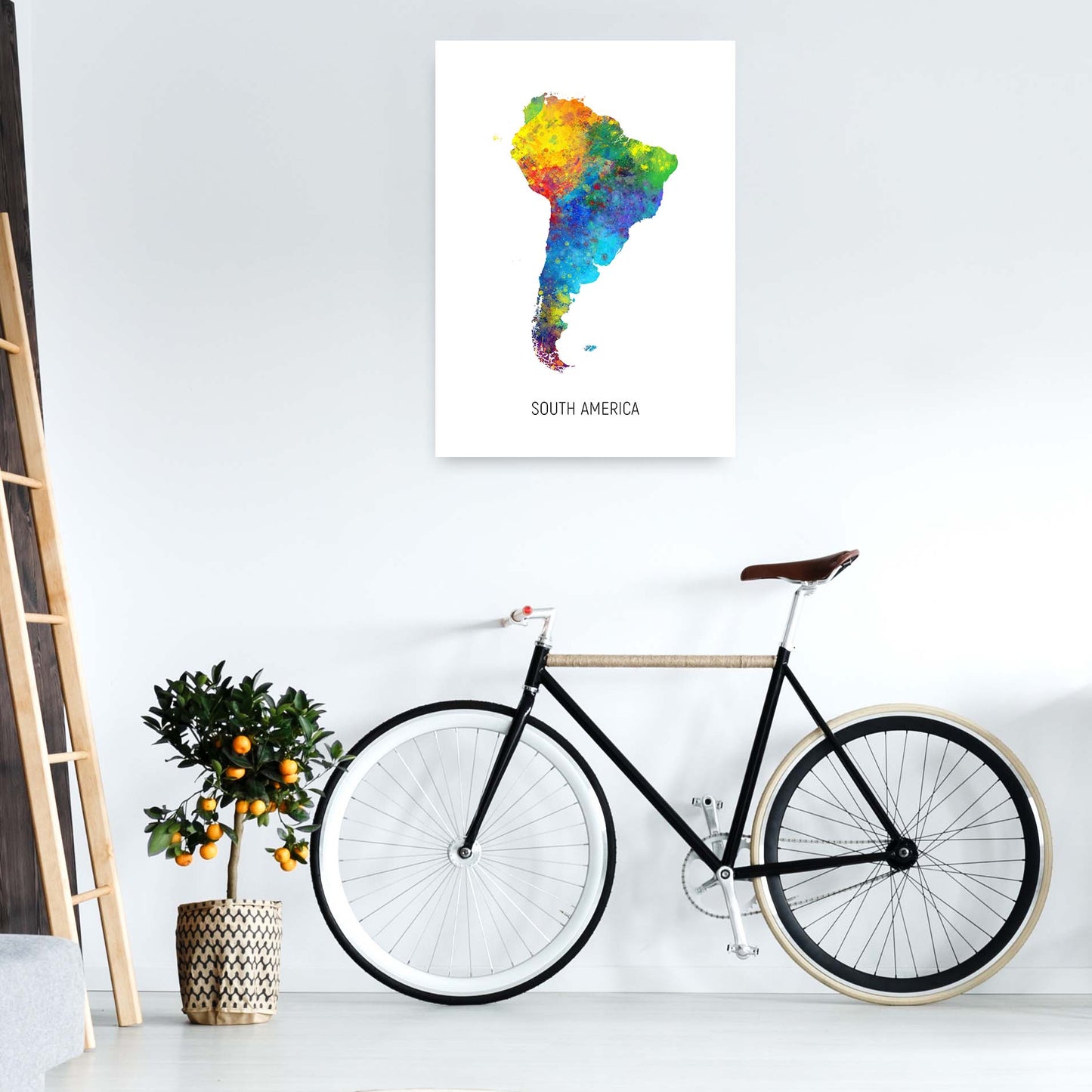 South America Watercolour Map Art Print by Michael Tompsett A1 Black Frame