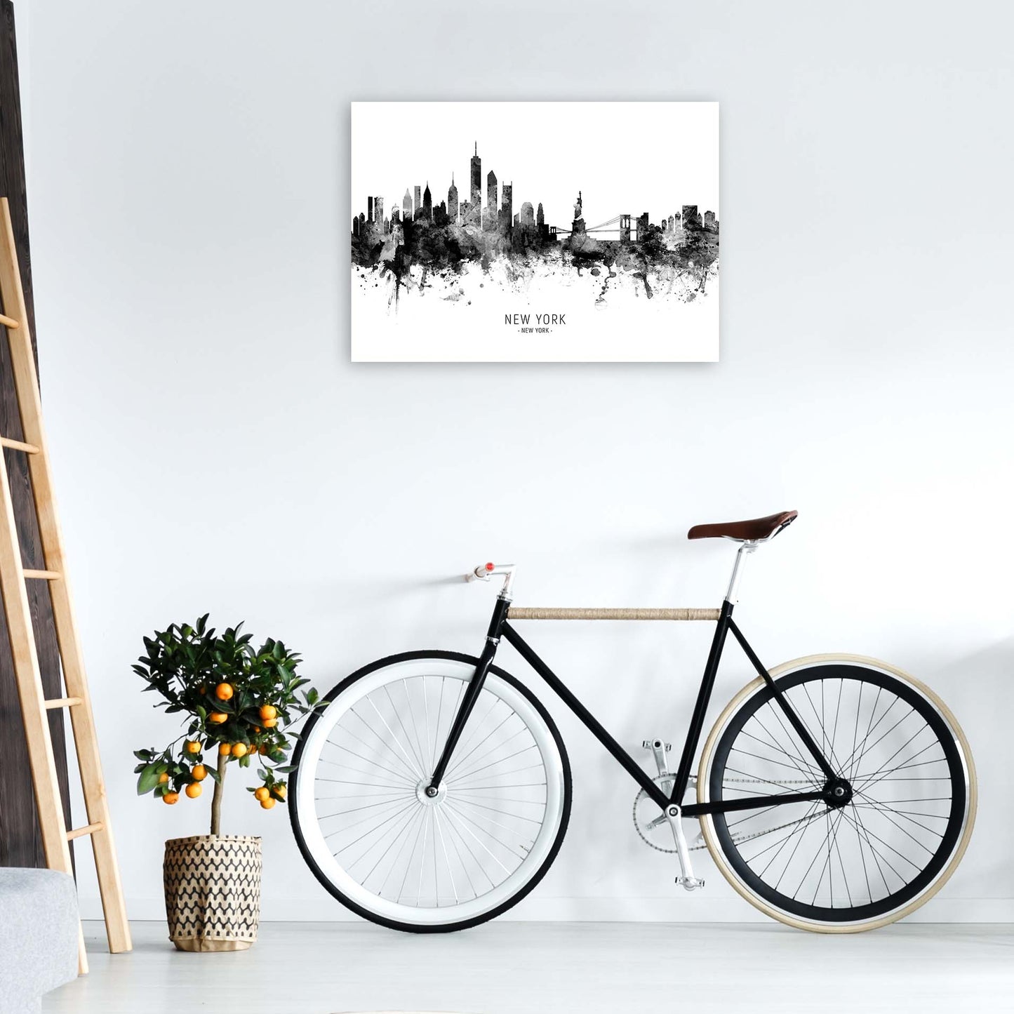 New York New York Skyline Black White City Name by Michael Tompsett A1 Black Frame