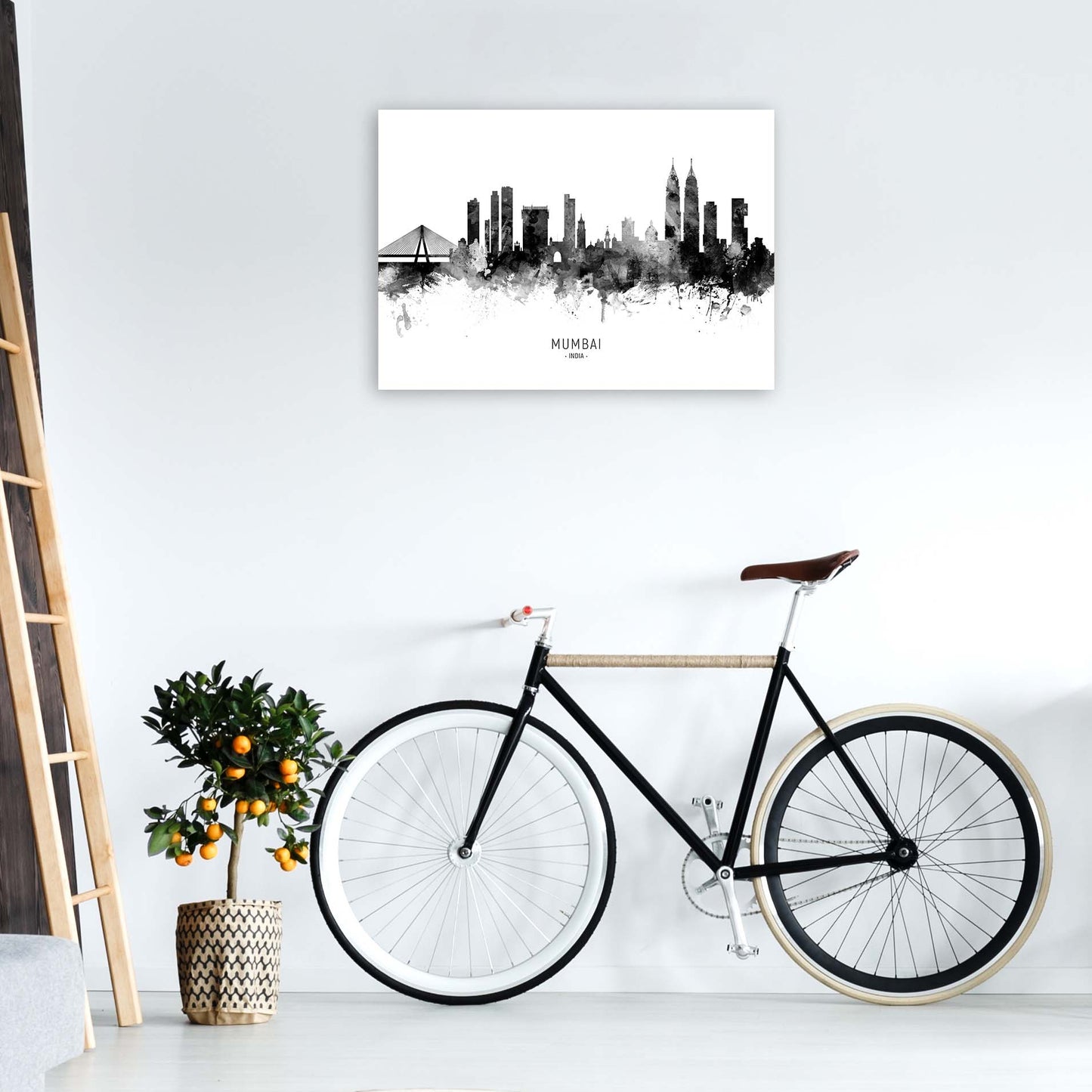 Mumbai India Skyline Black White City Name by Michael Tompsett A1 Black Frame