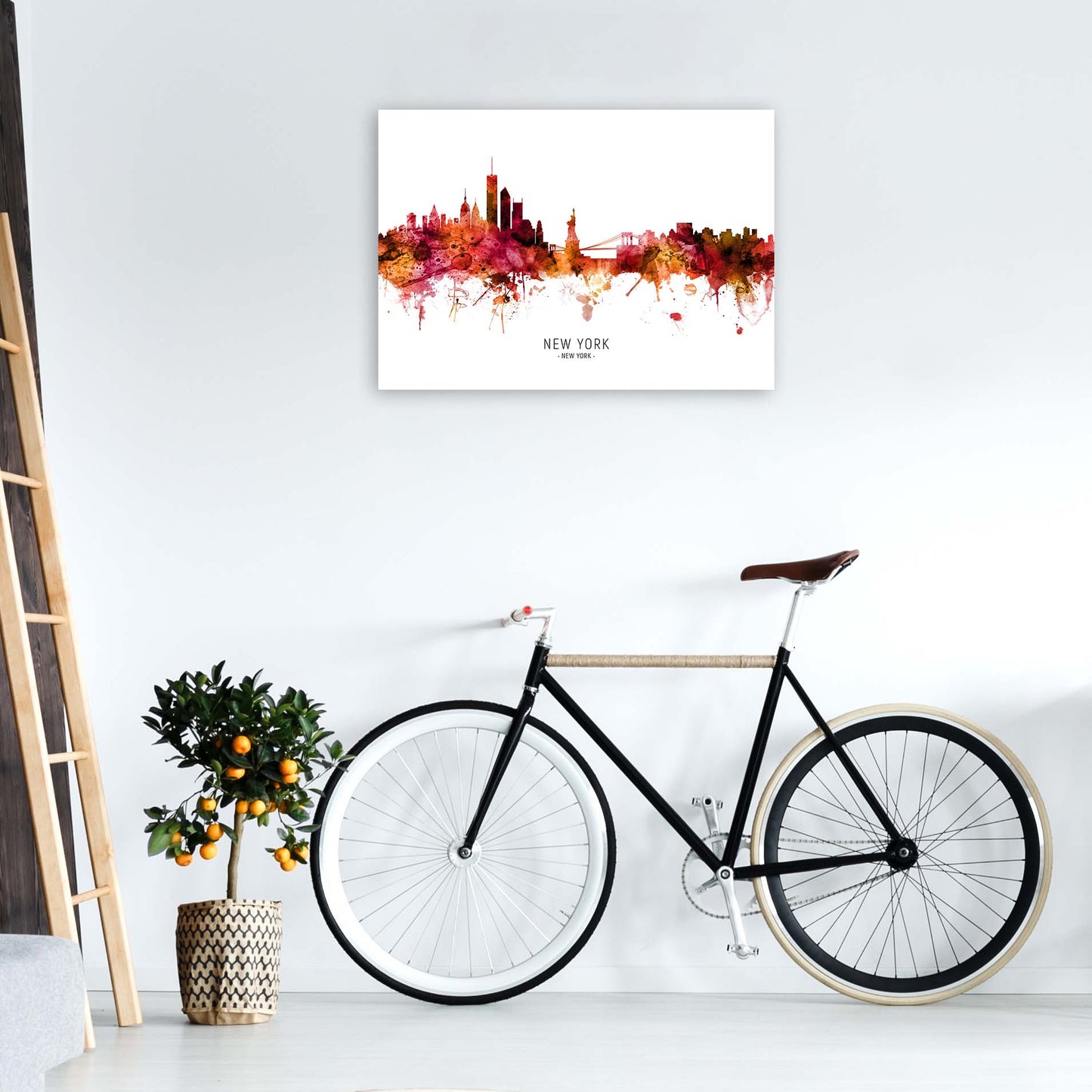 New York New York Skyline Red City Name by Michael Tompsett A1 Black Frame