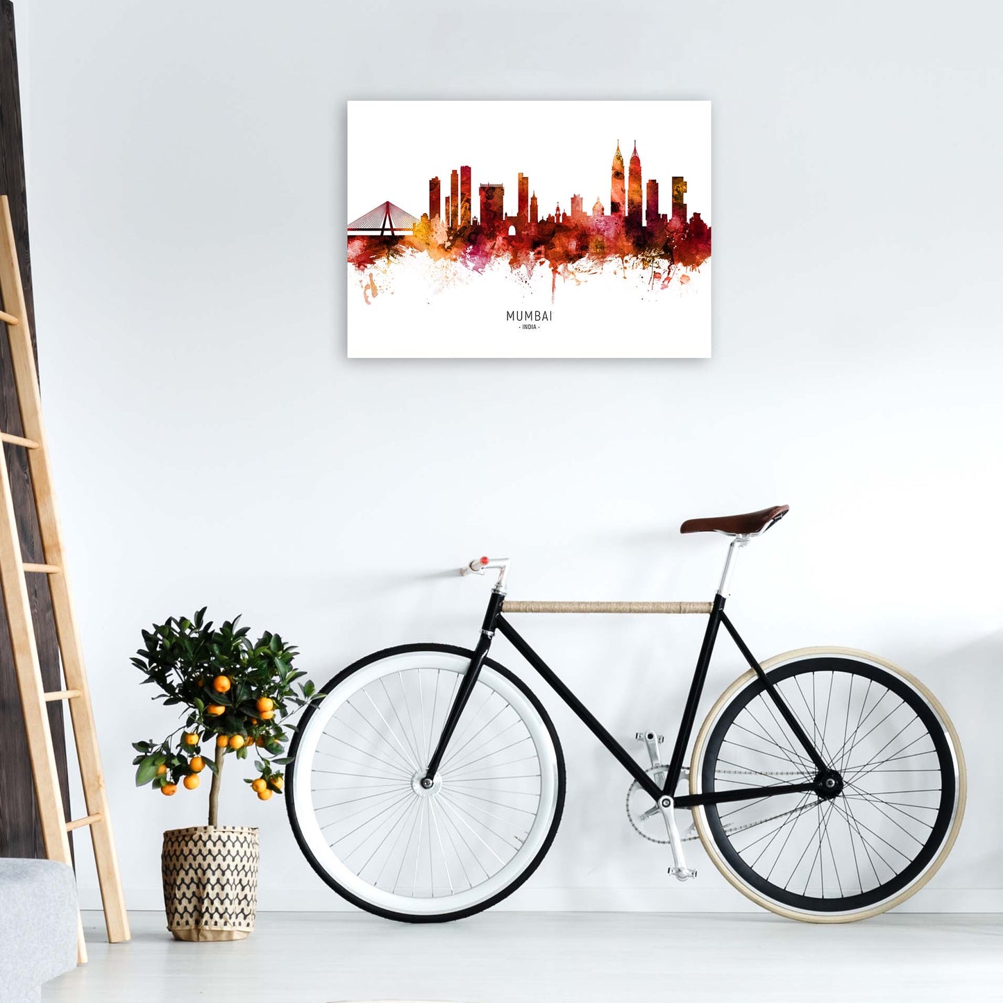 Mumbai India Skyline Red City Name Print by Michael Tompsett A1 Black Frame