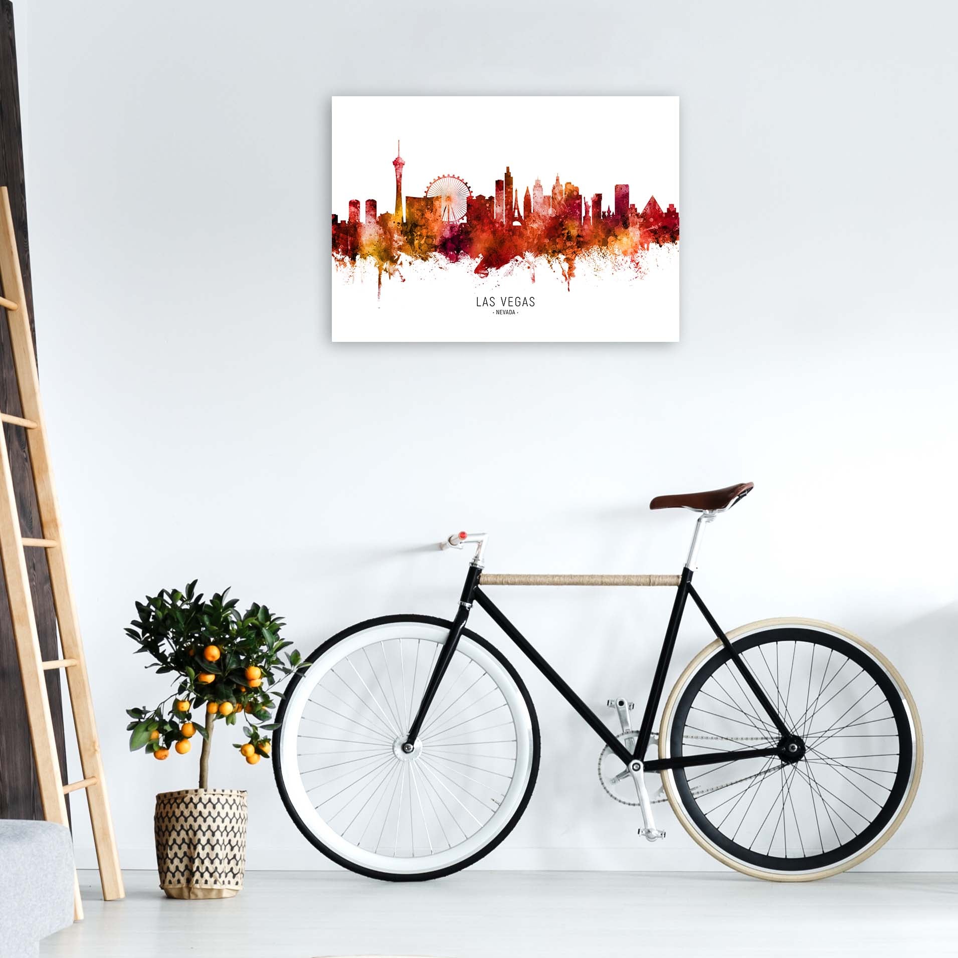Las Vegas Nevada Skyline Red City Name  by Michael Tompsett A1 Black Frame