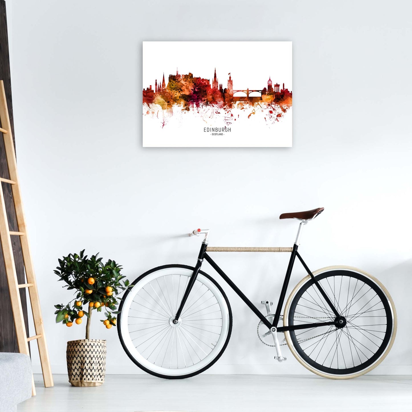 Edinburgh Scotland Skyline Red City Name by Michael Tompsett A1 Black Frame