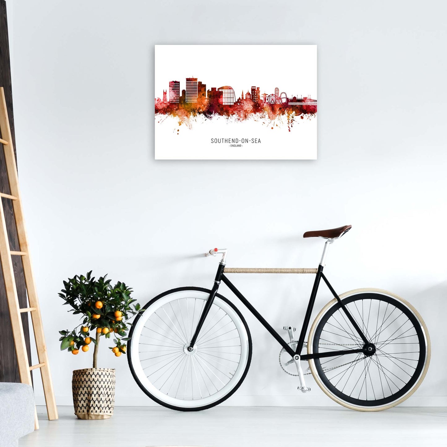 Southend-On-Sea England Skyline Red City Name by Michael Tompsett A1 Black Frame