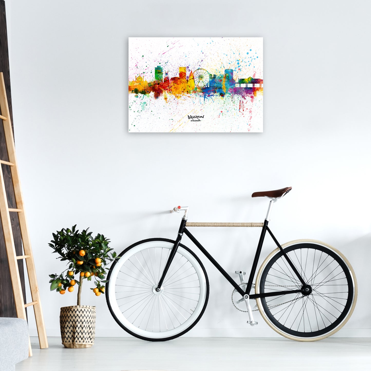Brighton England Skyline Splash Art Print by Michael Tompsett A1 Black Frame