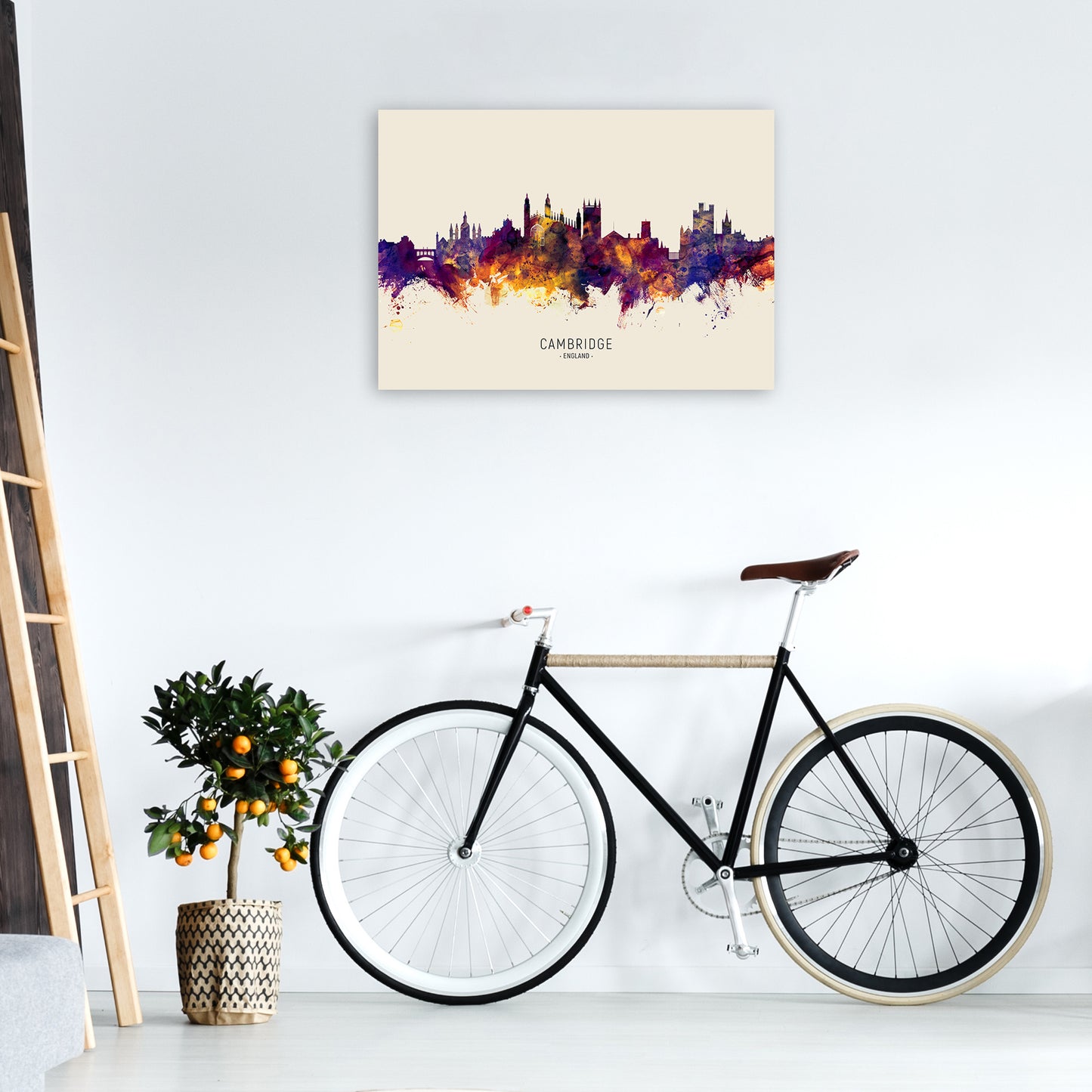 Cambridge England Skyline Autumn City Name Art Print by Michael Tompsett A1 Black Frame