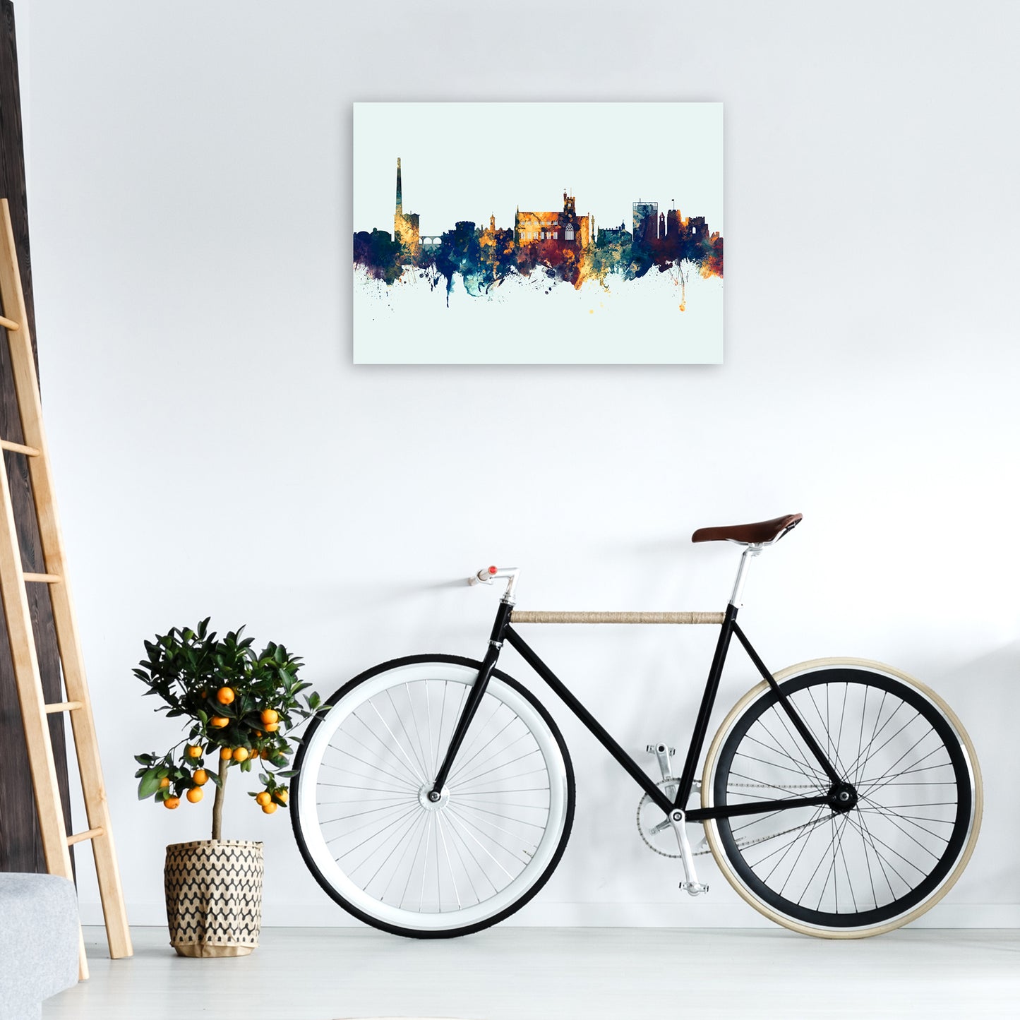Carlisle England Skyline Blue Orange Art Print by Michael Tompsett A1 Black Frame