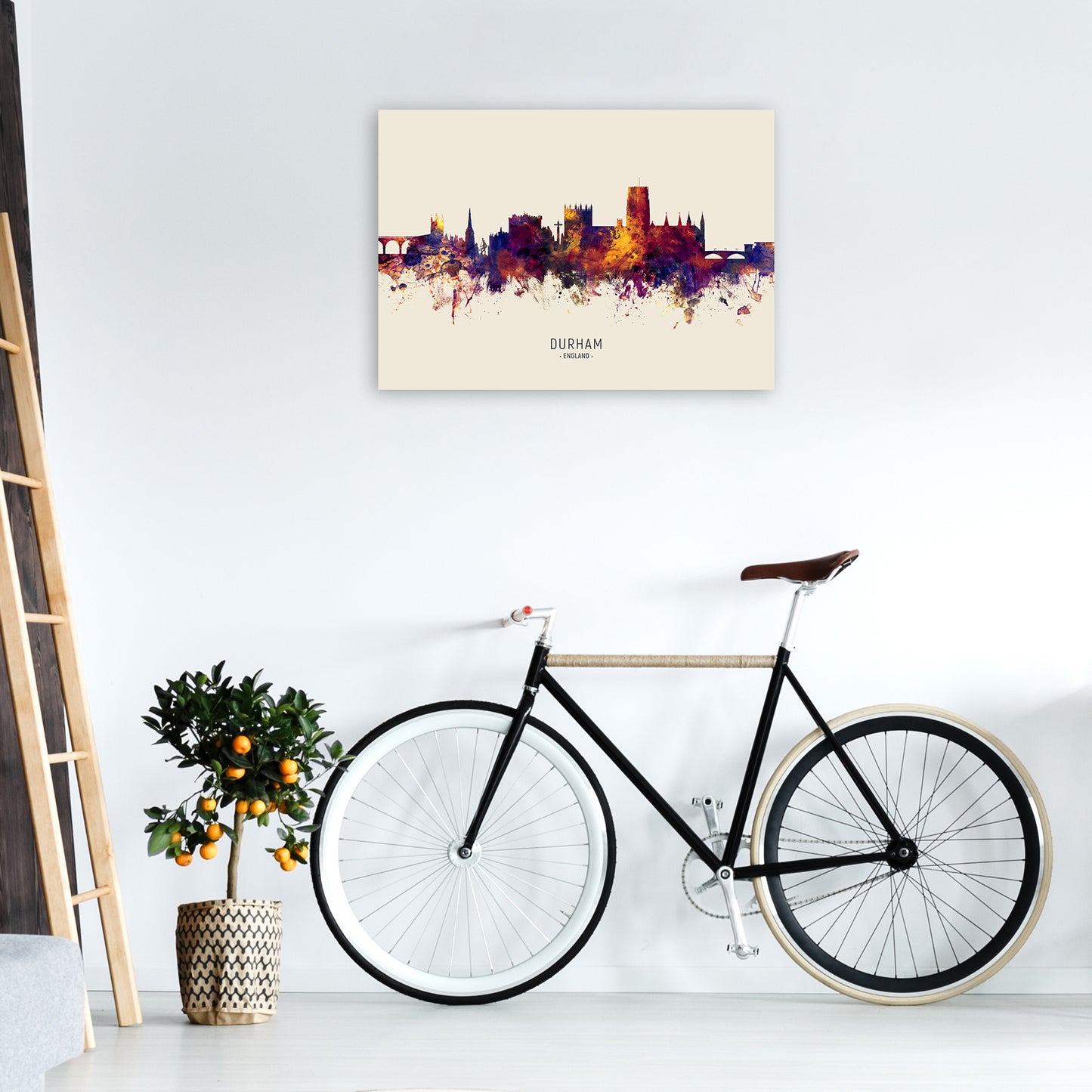 Durham England Skyline Autumn City Name Art Print by Michael Tompsett A1 Black Frame