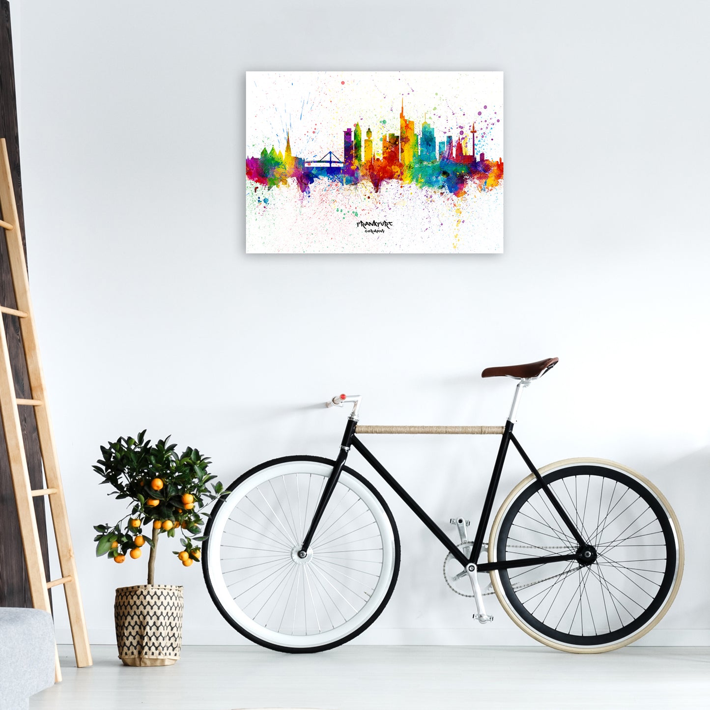 Frankfurt Germany Skyline Splash Art Print by Michael Tompsett A1 Black Frame