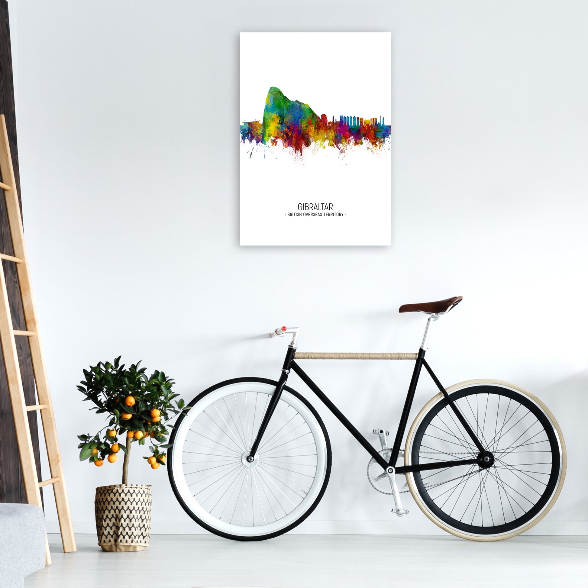 Gibraltar Skyline Portrait Art Print by Michael Tompsett A1 Black Frame