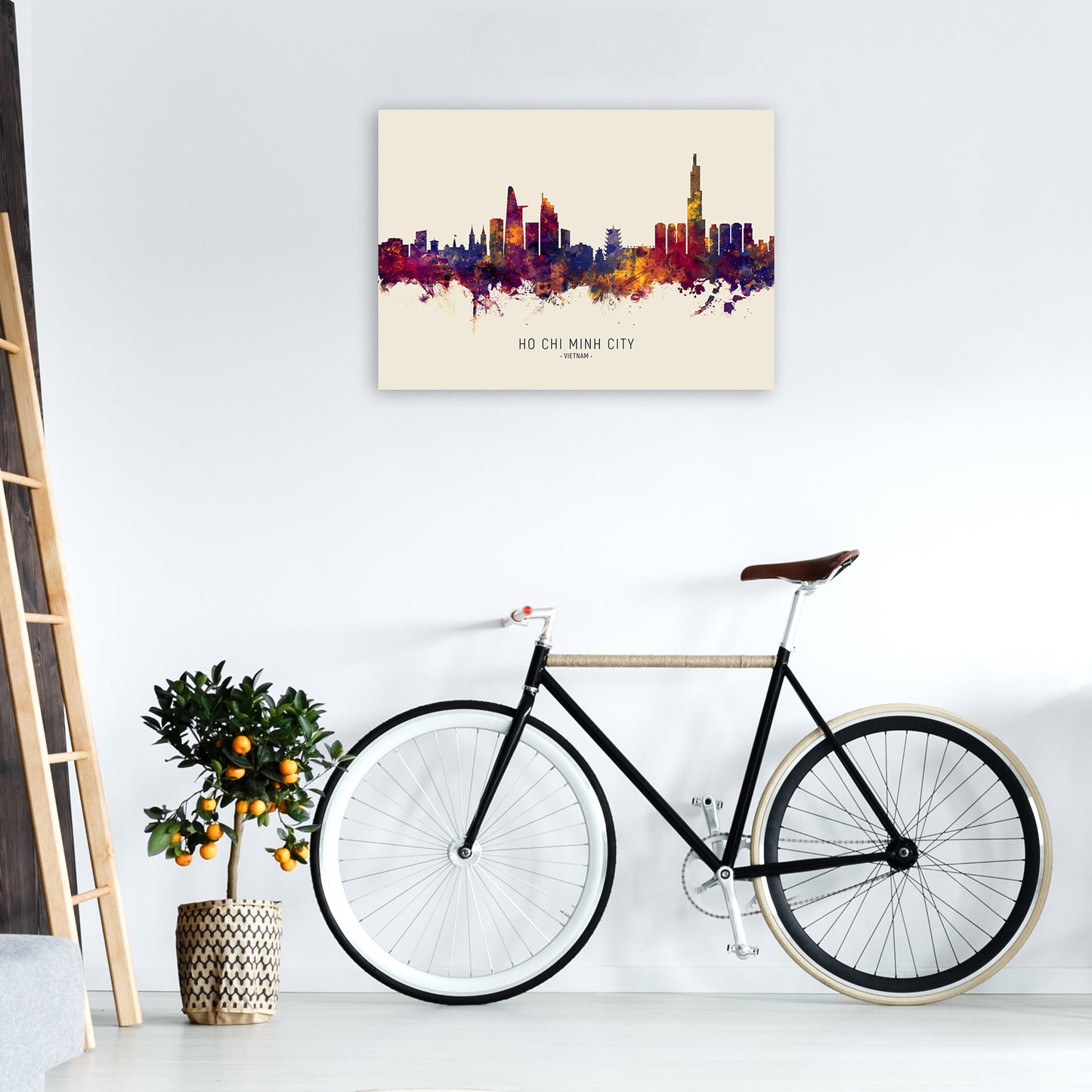 Ho Chi Minh City Vietnam Skyline Autumn City Name Art Print by Michael Tompsett A1 Black Frame