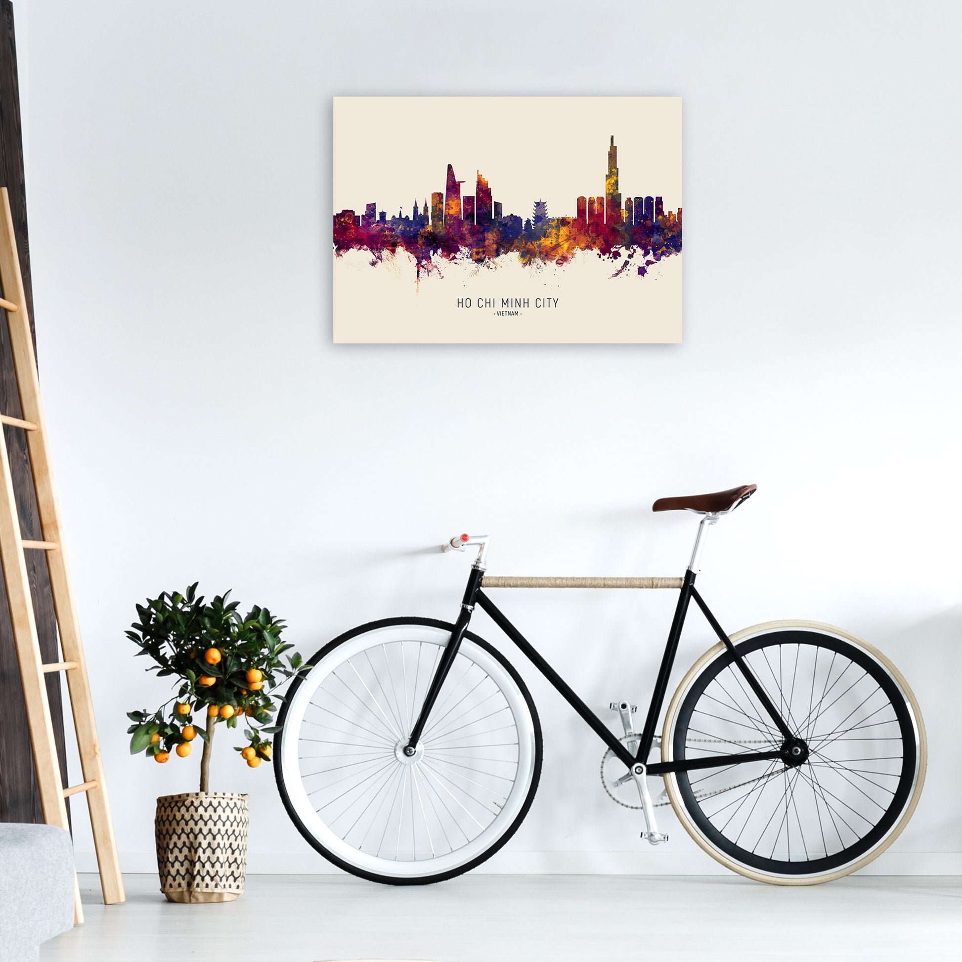 Ho Chi Minh City Vietnam Skyline Autumn City Name Art Print by Michael Tompsett A1 Black Frame