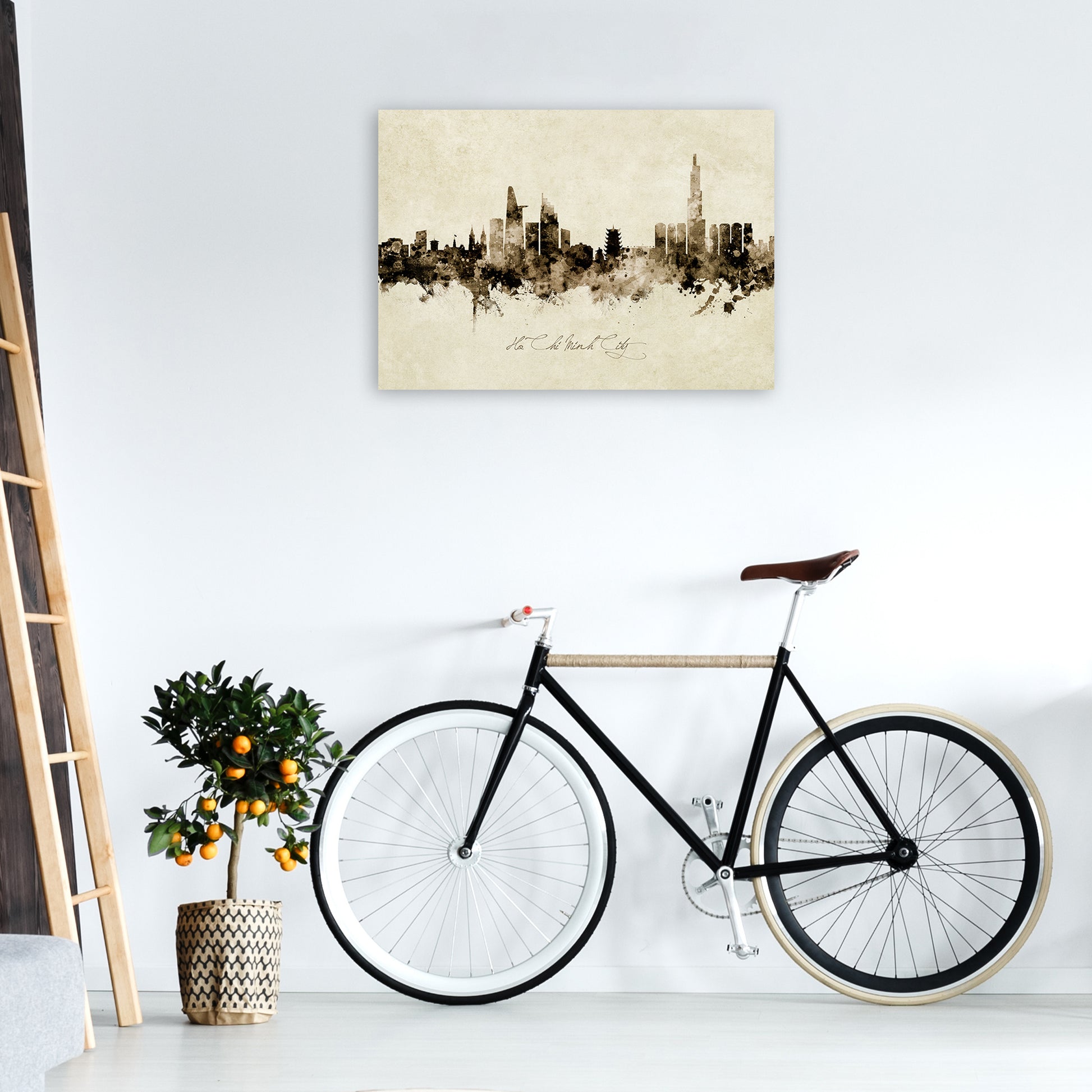 Ho Chi Minh City Vietnam Skyline Vintage Art Print by Michael Tompsett A1 Black Frame