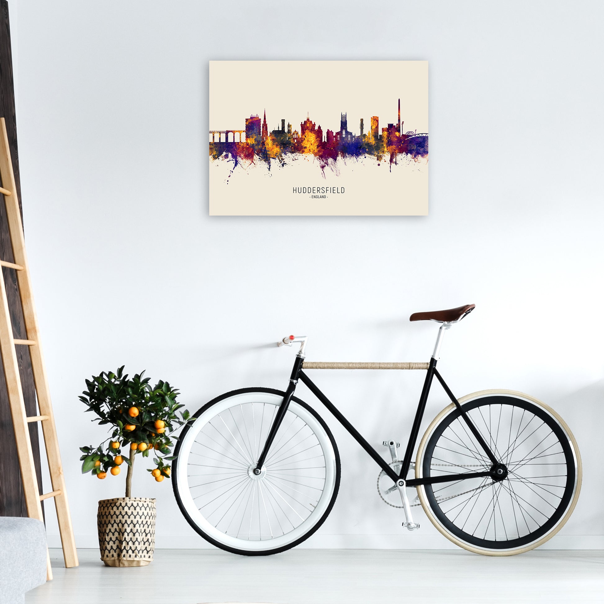 Huddersfield England Skyline Autumn City Name Art Print by Michael Tompsett A1 Black Frame