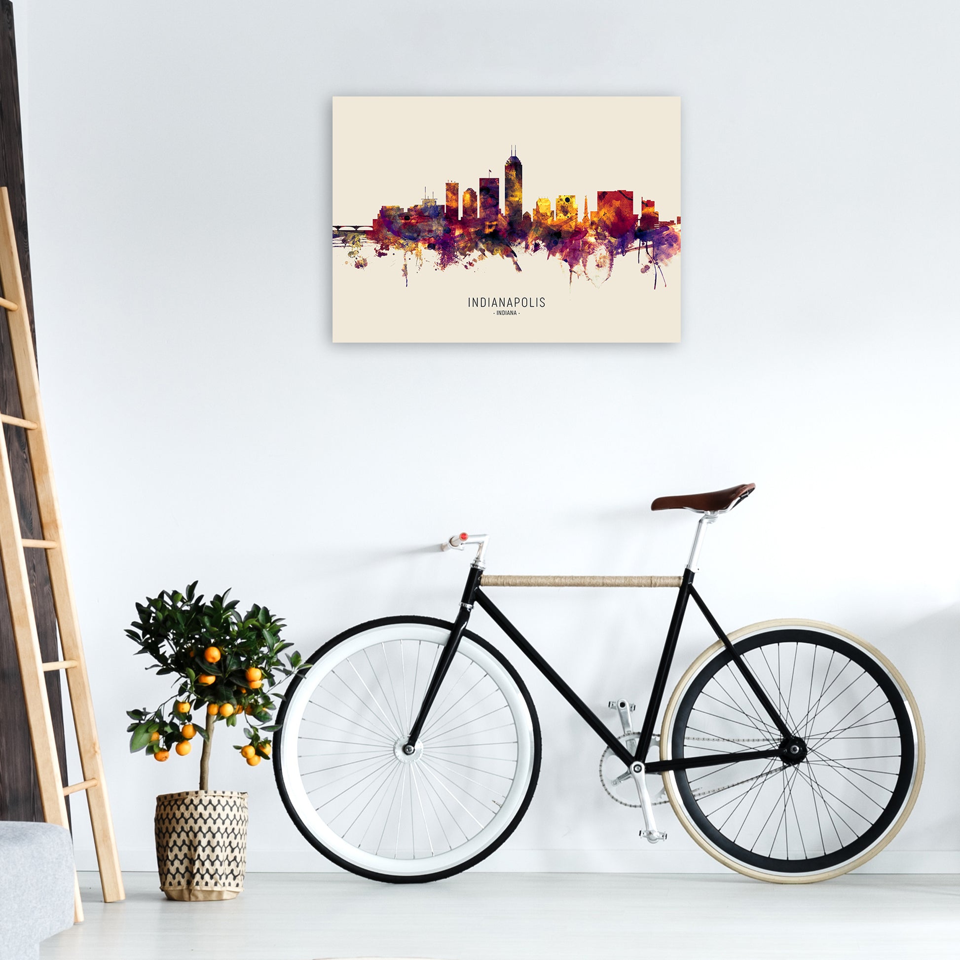 Indianapolis Indiana Skyline Autumn City Name Art Print by Michael Tompsett A1 Black Frame