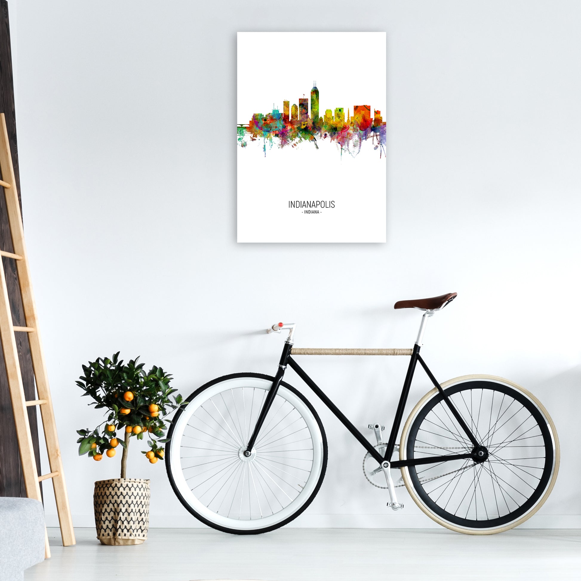 Indianapolis Indiana Skyline Portrait Art Print by Michael Tompsett A1 Black Frame