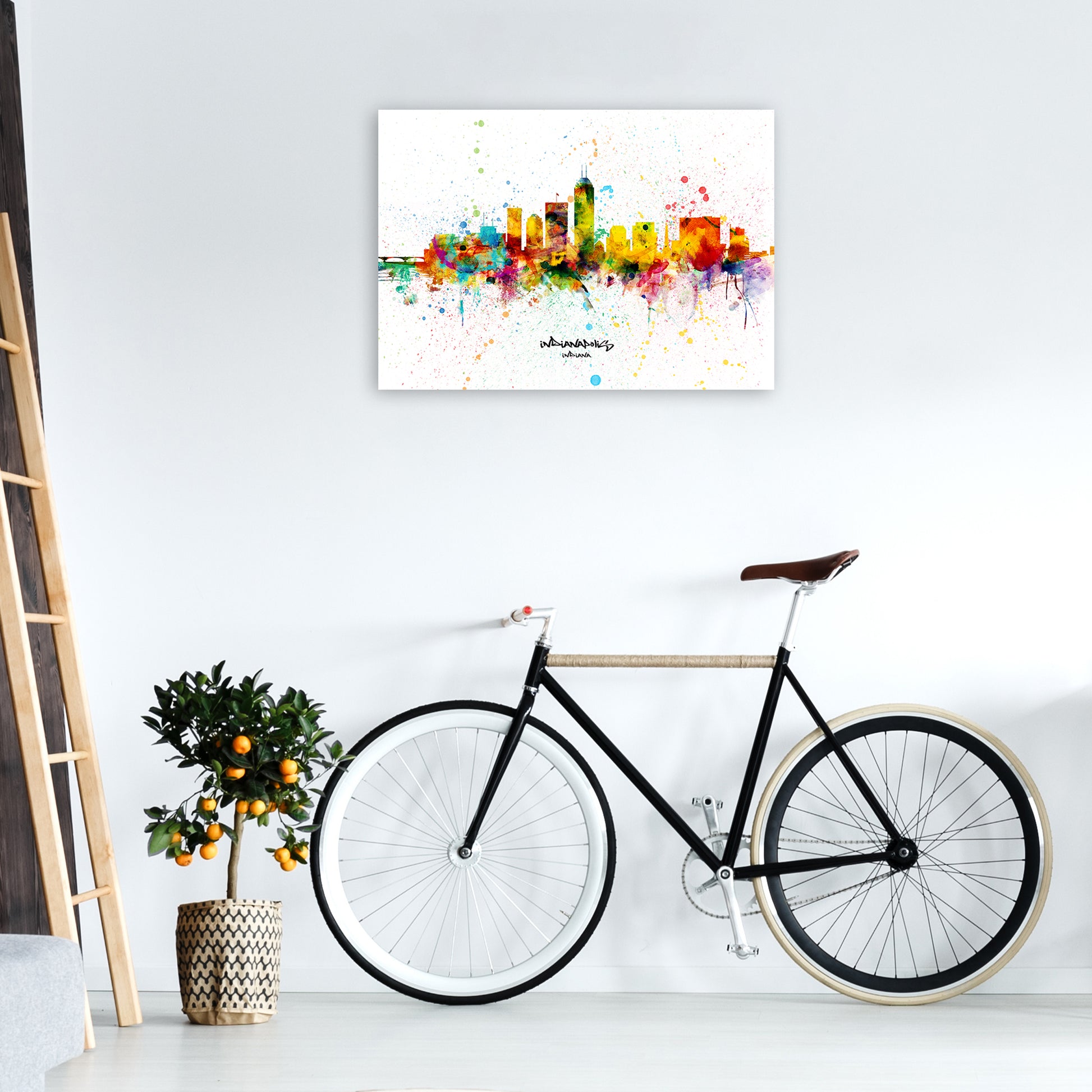 Indianapolis Indiana Skyline Splash Art Print by Michael Tompsett A1 Black Frame