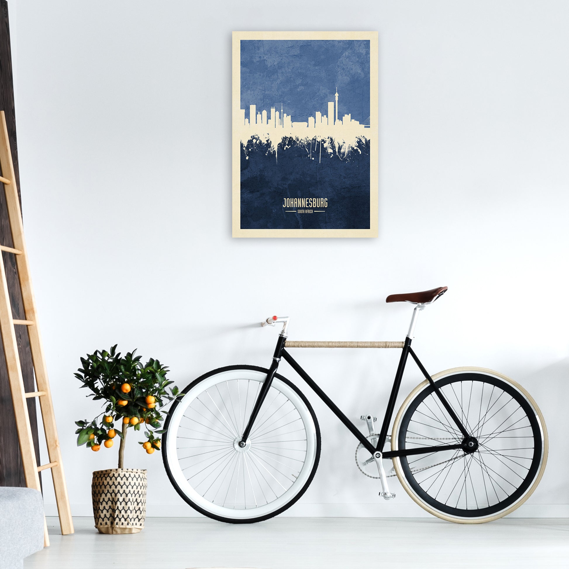 Johannesburg South Africa Skyline Portrait Navy Art Print by Michael Tompsett A1 Black Frame