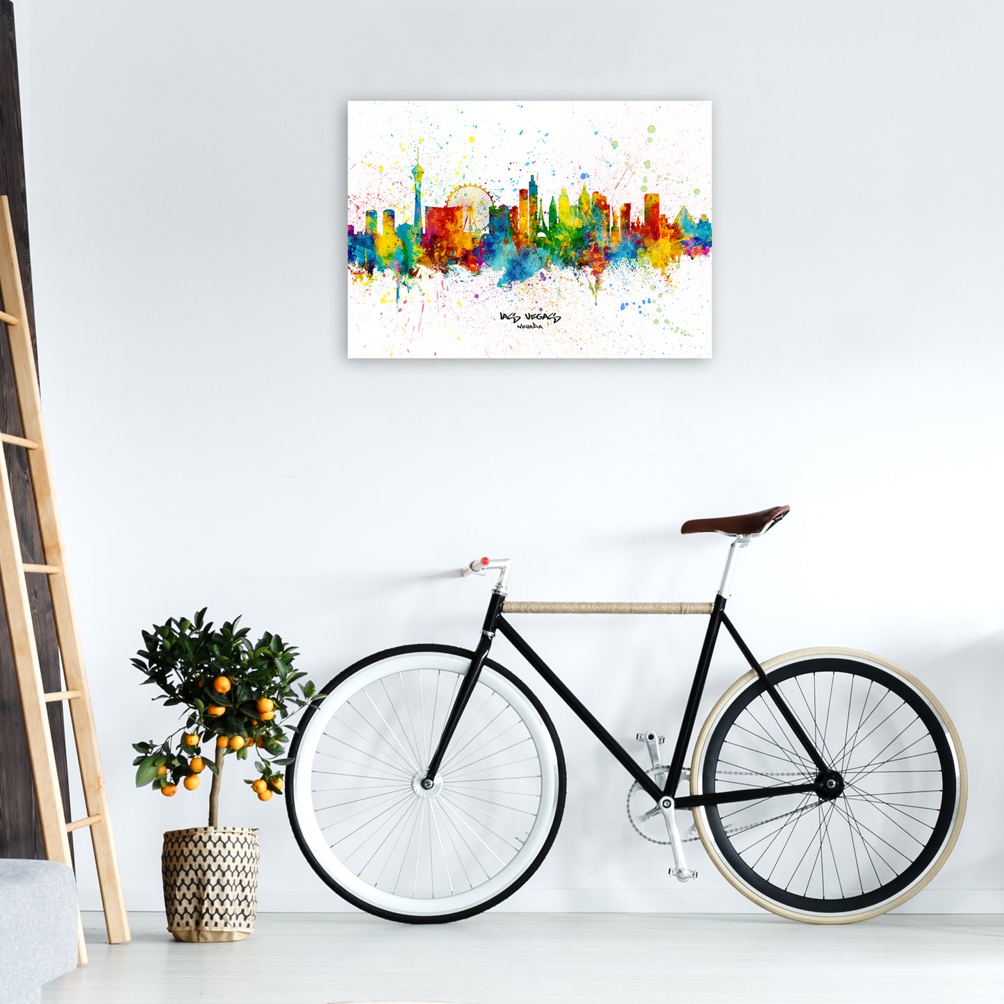 Las Vegas Nevada Skyline Splash Art Print by Michael Tompsett A1 Black Frame