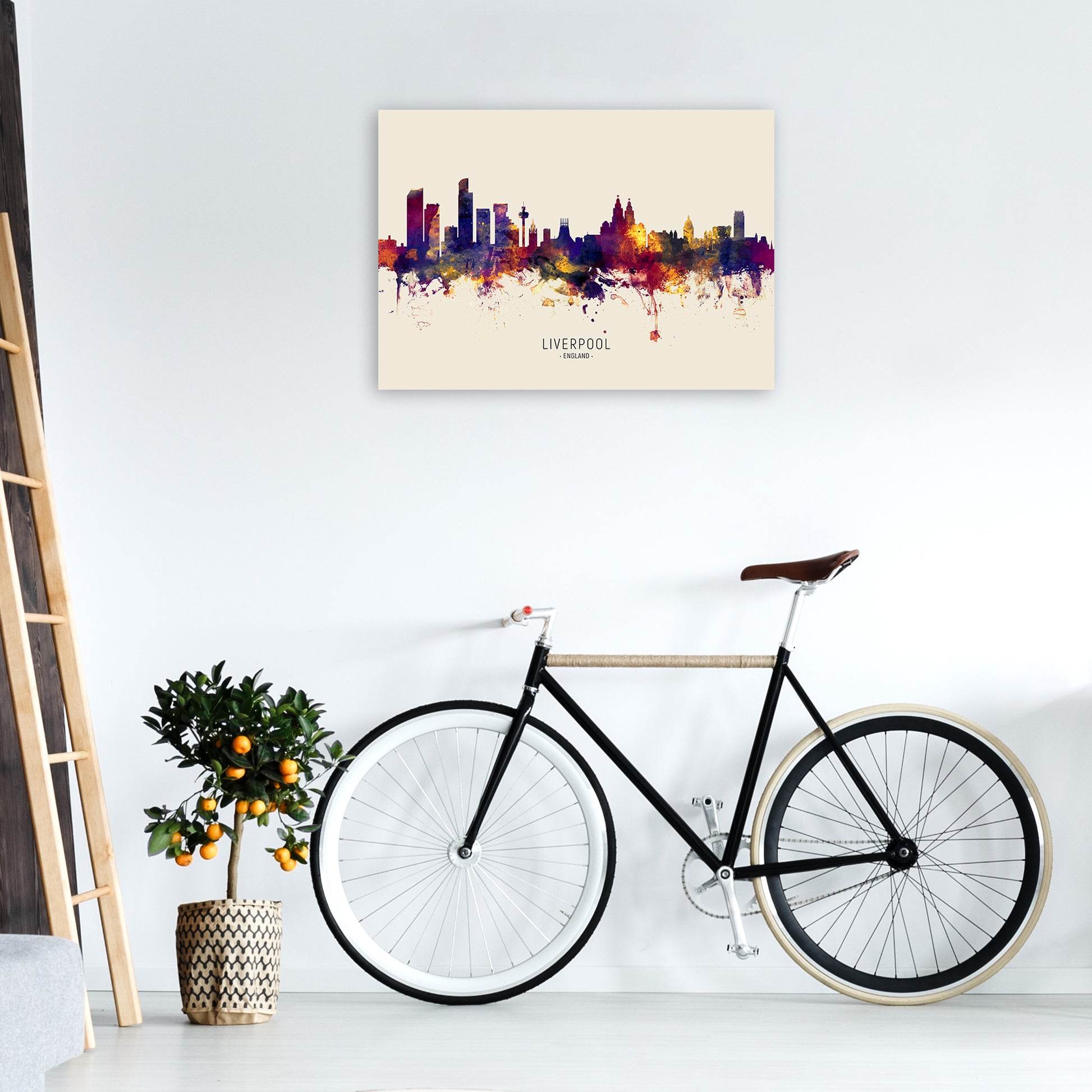 Liverpool England Skyline Autumn City Name Art Print by Michael Tompsett A1 Black Frame