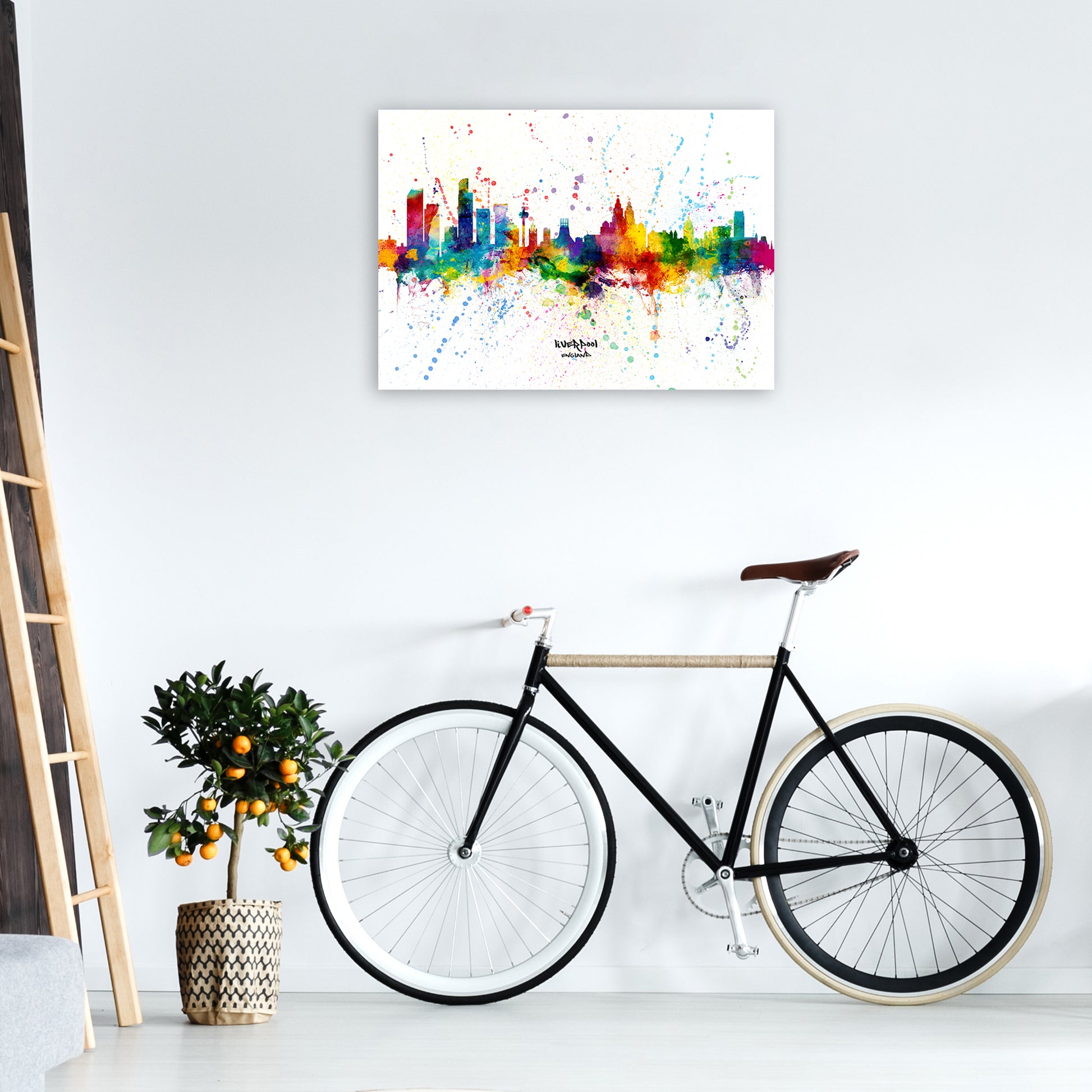 Liverpool England Skyline Splash Art Print by Michael Tompsett A1 Black Frame