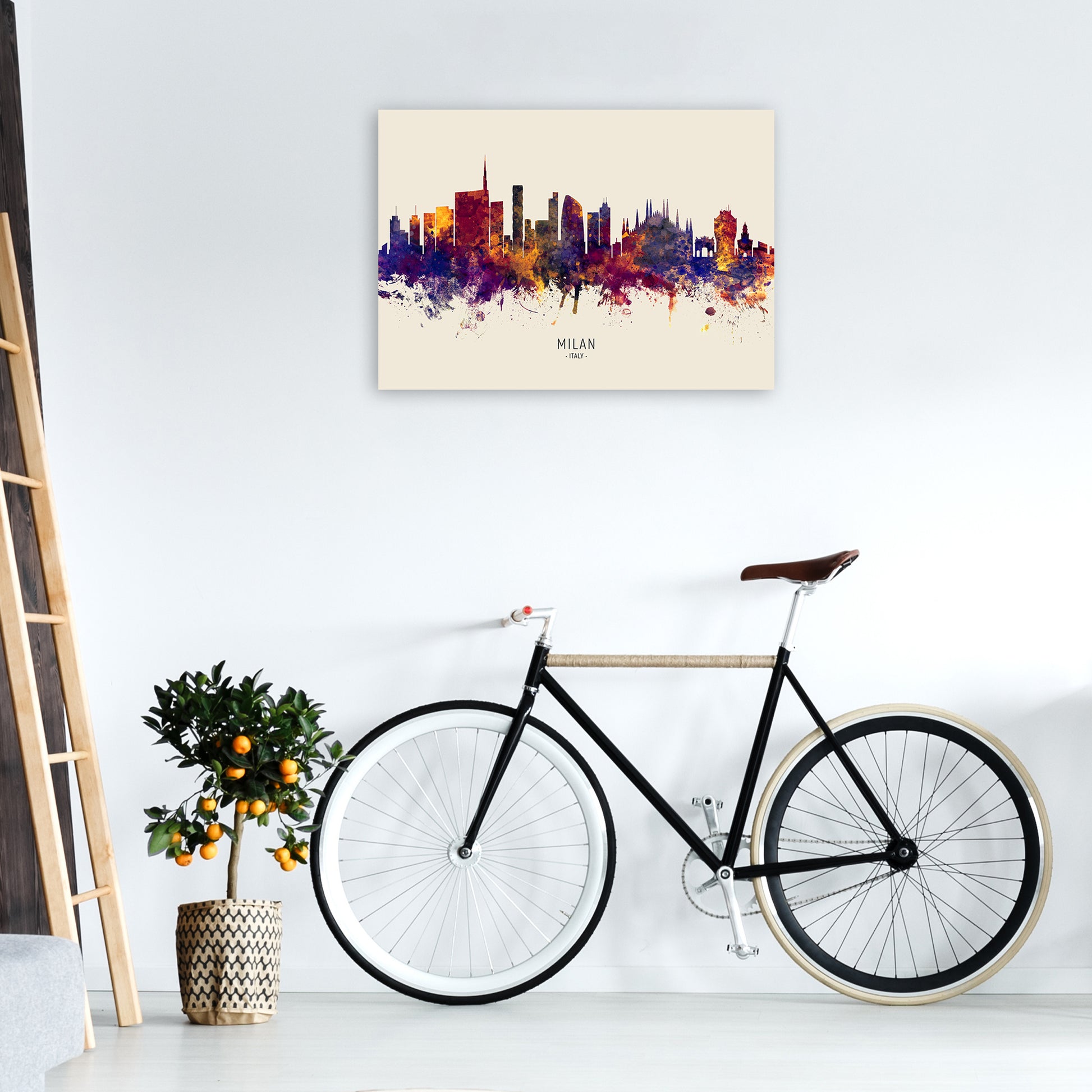 Milan Italy Skyline Autumn City Name Art Print by Michael Tompsett A1 Black Frame