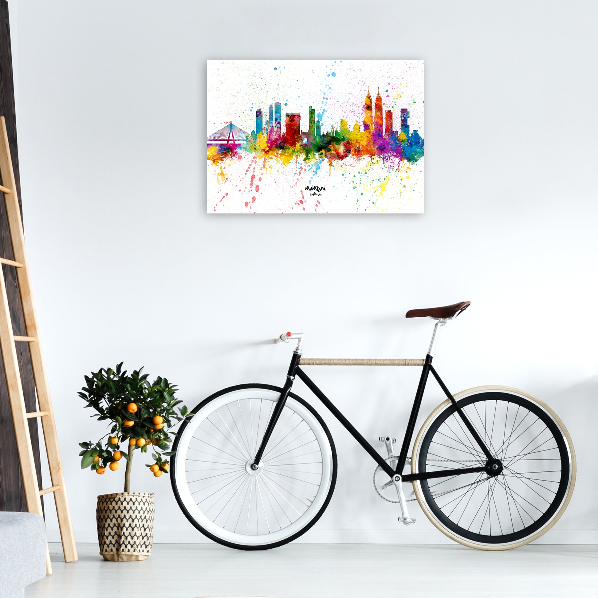 Mumbai India Skyline Splash Art Print by Michael Tompsett A1 Black Frame