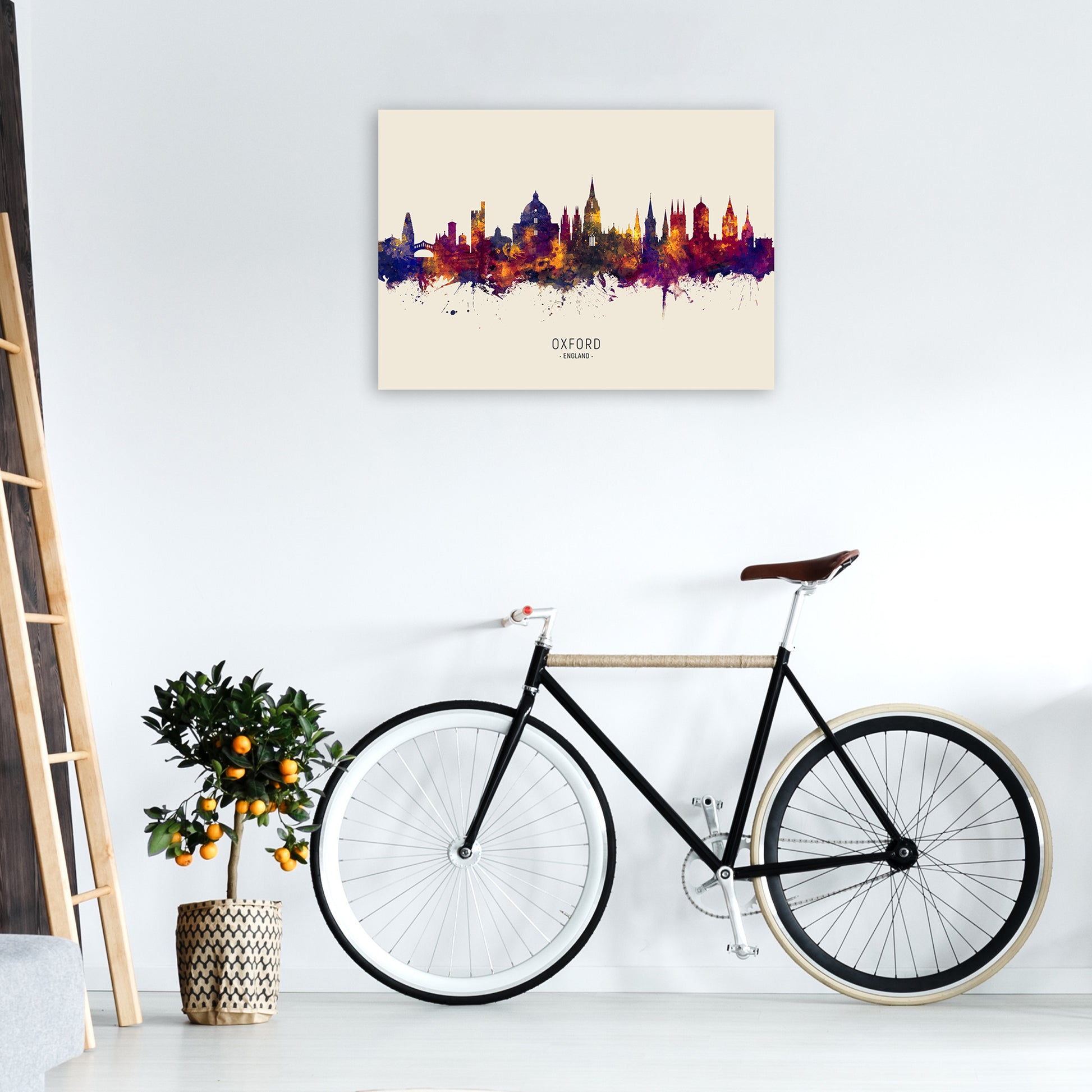 Oxford England Skyline Autumn City Name Art Print by Michael Tompsett A1 Black Frame