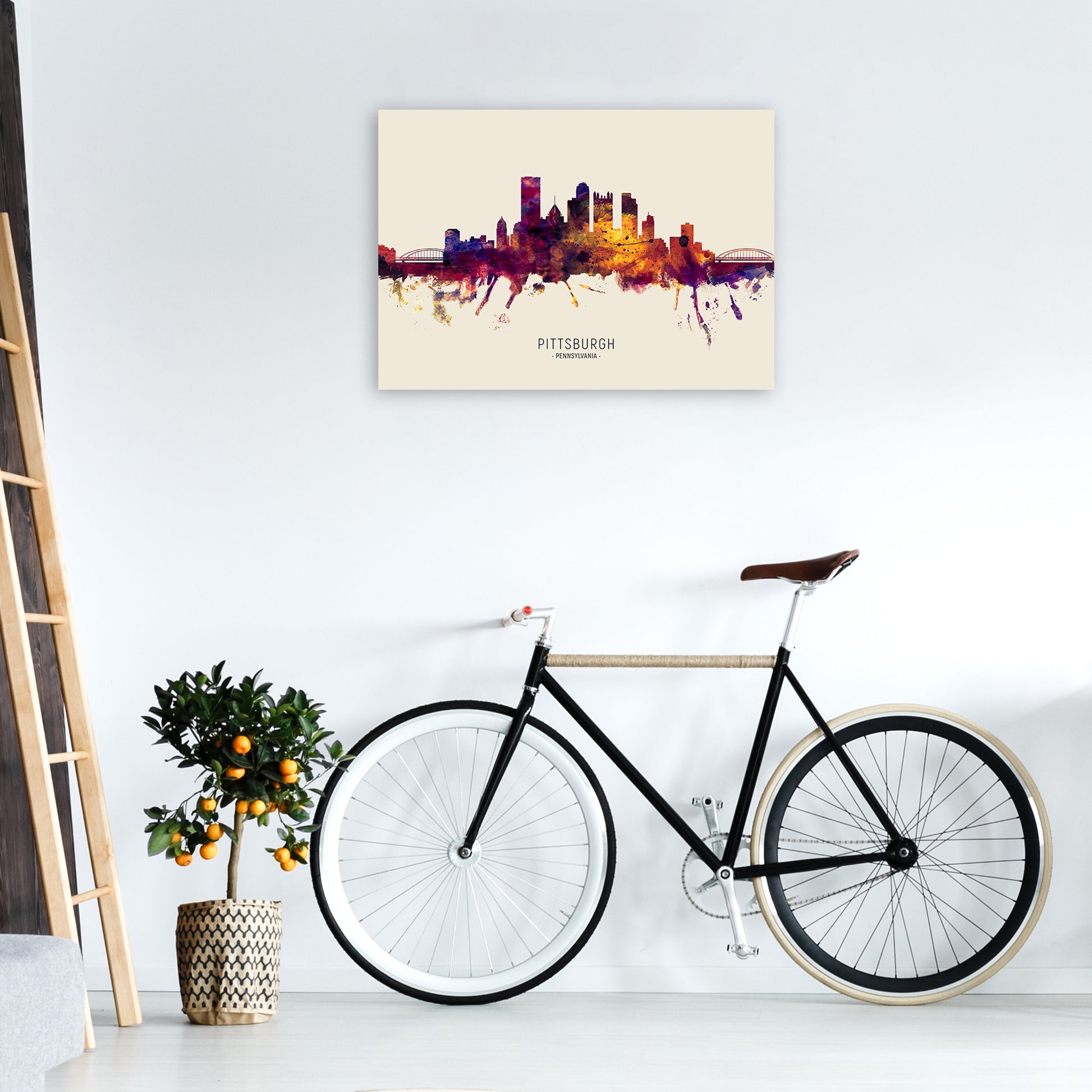 Pittsburgh Pennsylvania Skyline Autumn City Name Art Print by Michael Tompsett A1 Black Frame