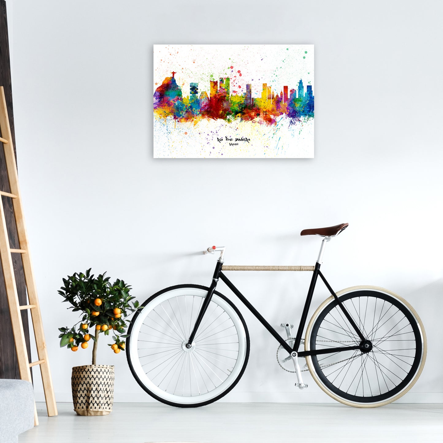 Rio De Janeiro Brazil Skyline Splash Art Print by Michael Tompsett A1 Black Frame