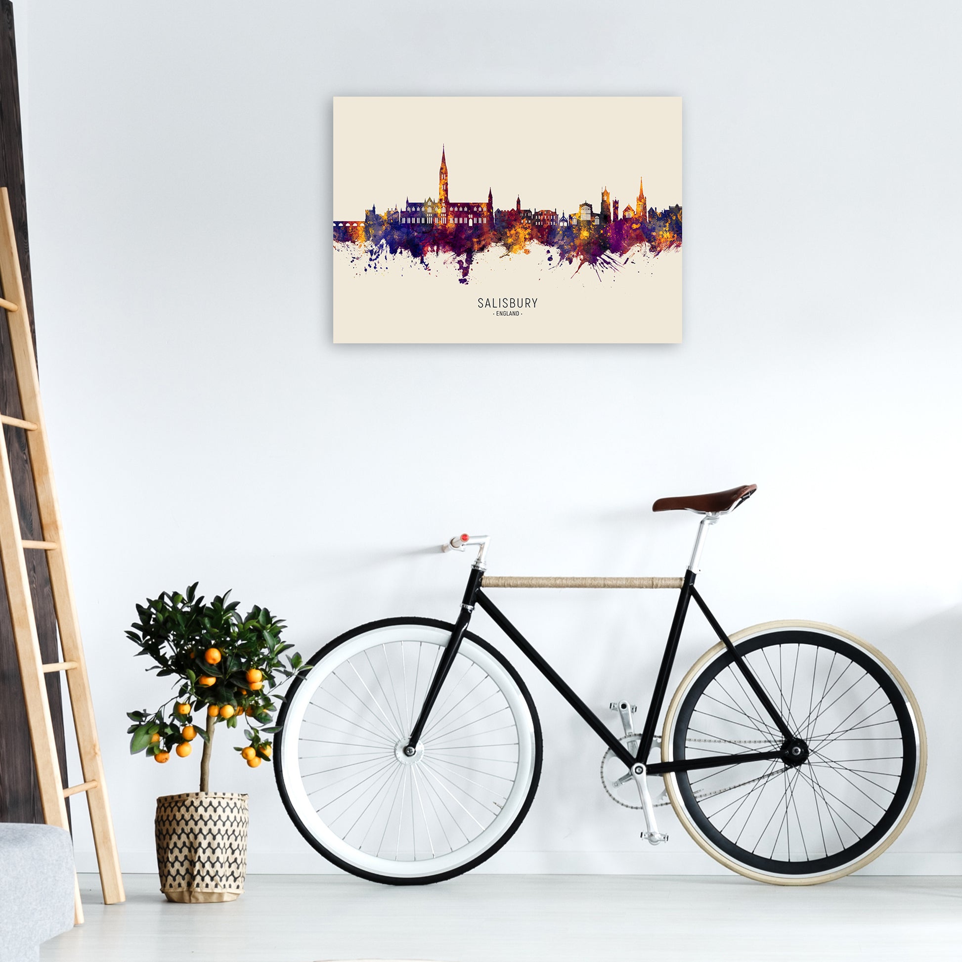 Salisbury England Skyline Autumn City Name Art Print by Michael Tompsett A1 Black Frame