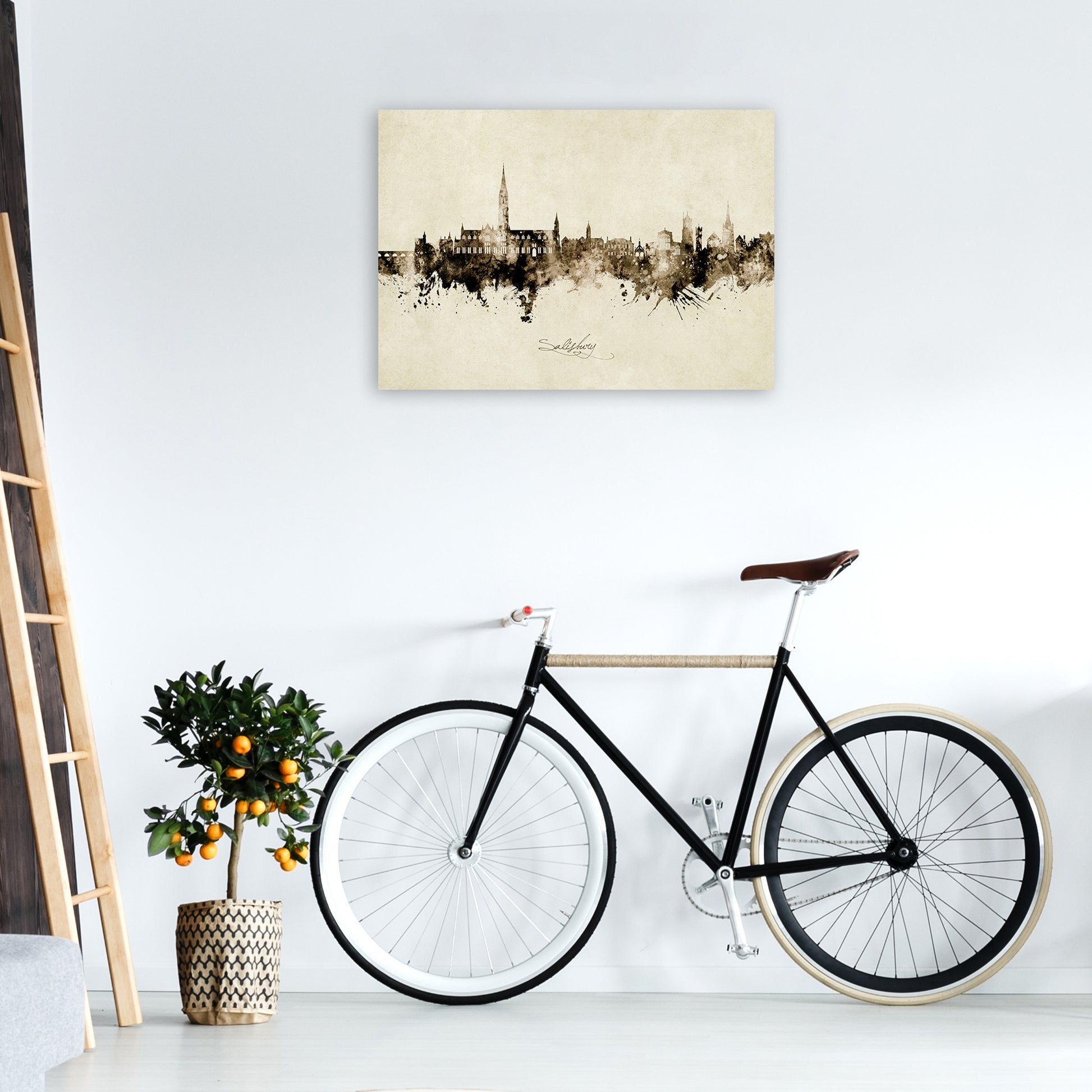 Salisbury England Skyline Vintage Art Print by Michael Tompsett A1 Black Frame