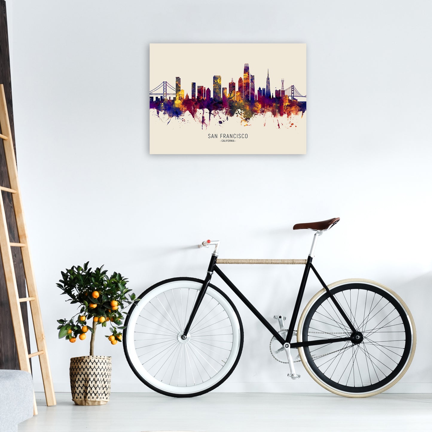 San Francisco California Skyline Autumn City Name Art Print by Michael Tompsett A1 Black Frame