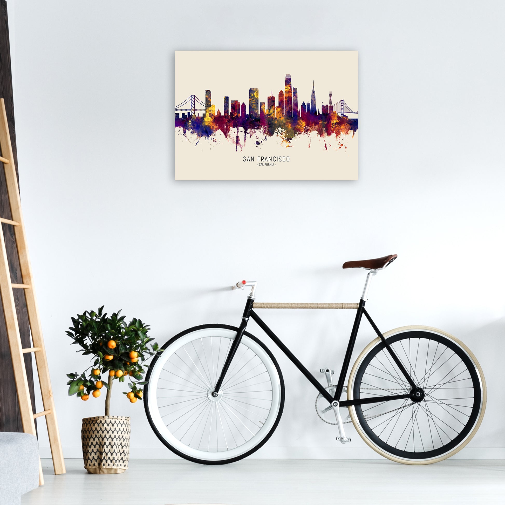 San Francisco California Skyline Autumn City Name Art Print by Michael Tompsett A1 Black Frame
