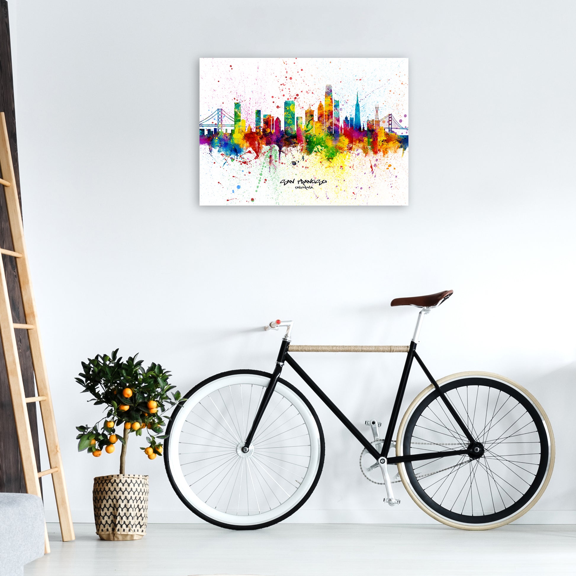 San Francisco California Skyline Splash Art Print by Michael Tompsett A1 Black Frame