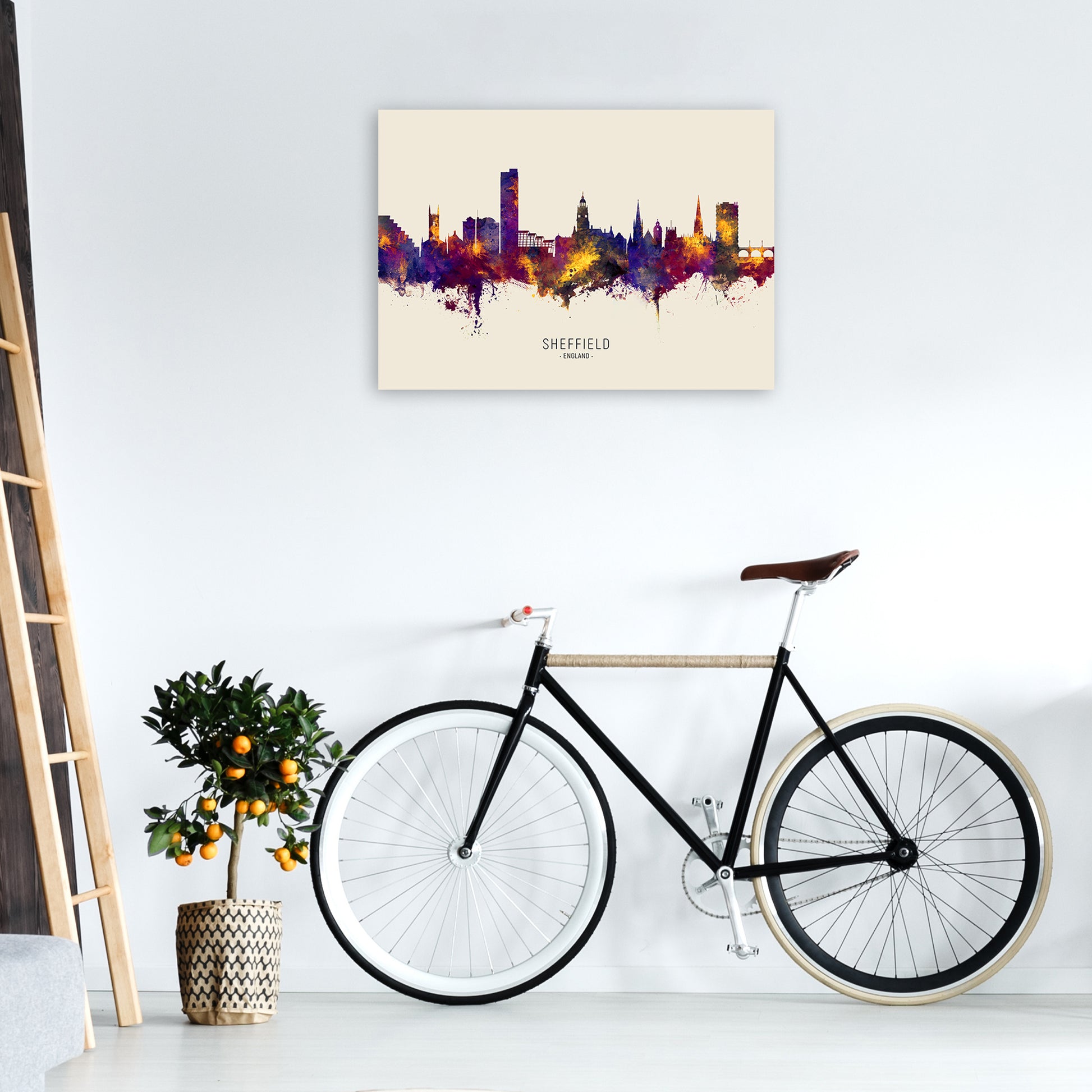 Sheffield England Skyline Autumn City Name Art Print by Michael Tompsett A1 Black Frame